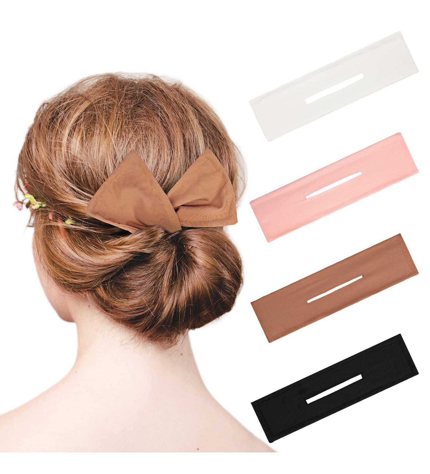 4 Piece Deft Hair Bun Maker Set - Black, White, Khaki, Pink Fabric French Hairstyle - Buy Online on GoSupps.com