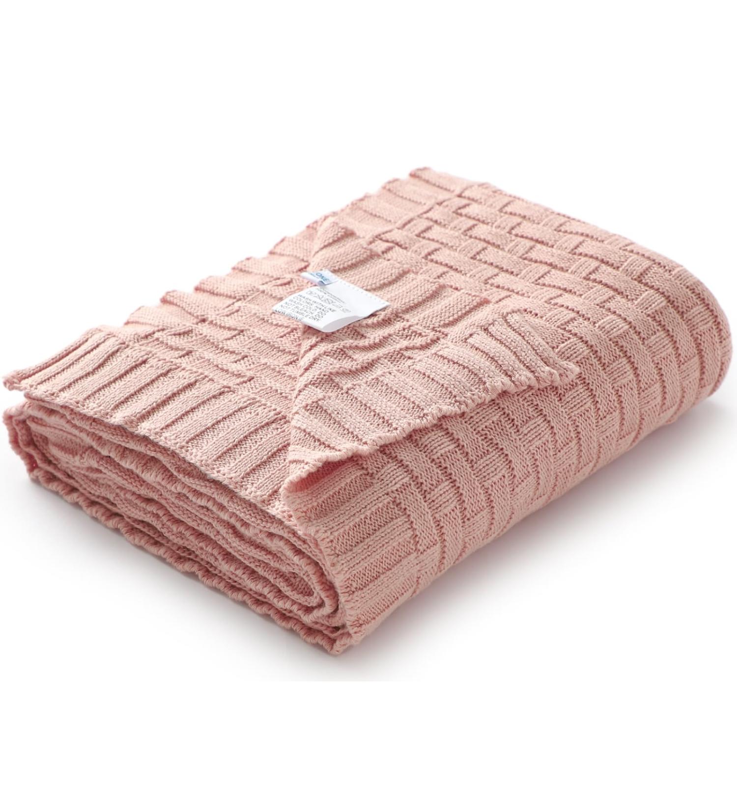 Mimixiong Baby Blanket - Soft 100% Cotton Knit Swaddle for Newborn Boys Girls - Pink Waffle - 100 x 80cm - Buy Online on GoSupps.com