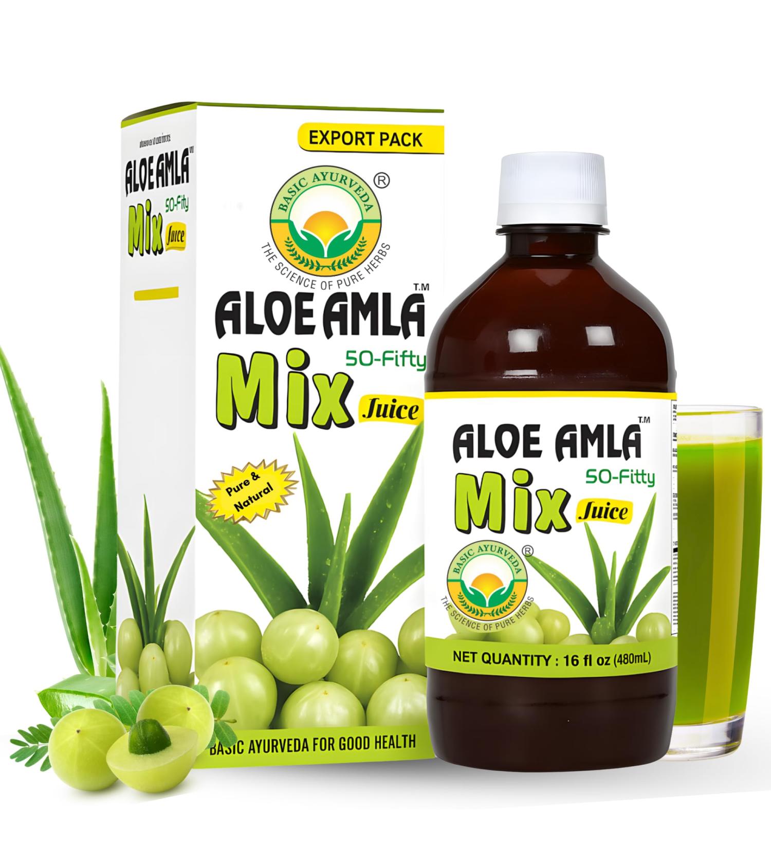 Basic Ayurveda Gooseberry + Aloe Vera Juice 16.23 Fl Oz (480ml) | 50-Fifty Herbal Mix for Immunity Digestion & Skin Health | Amla & Aloe Blend | 100% Natural | Daily Ayurvedic Tonic - Buy Online on GoSupps.com