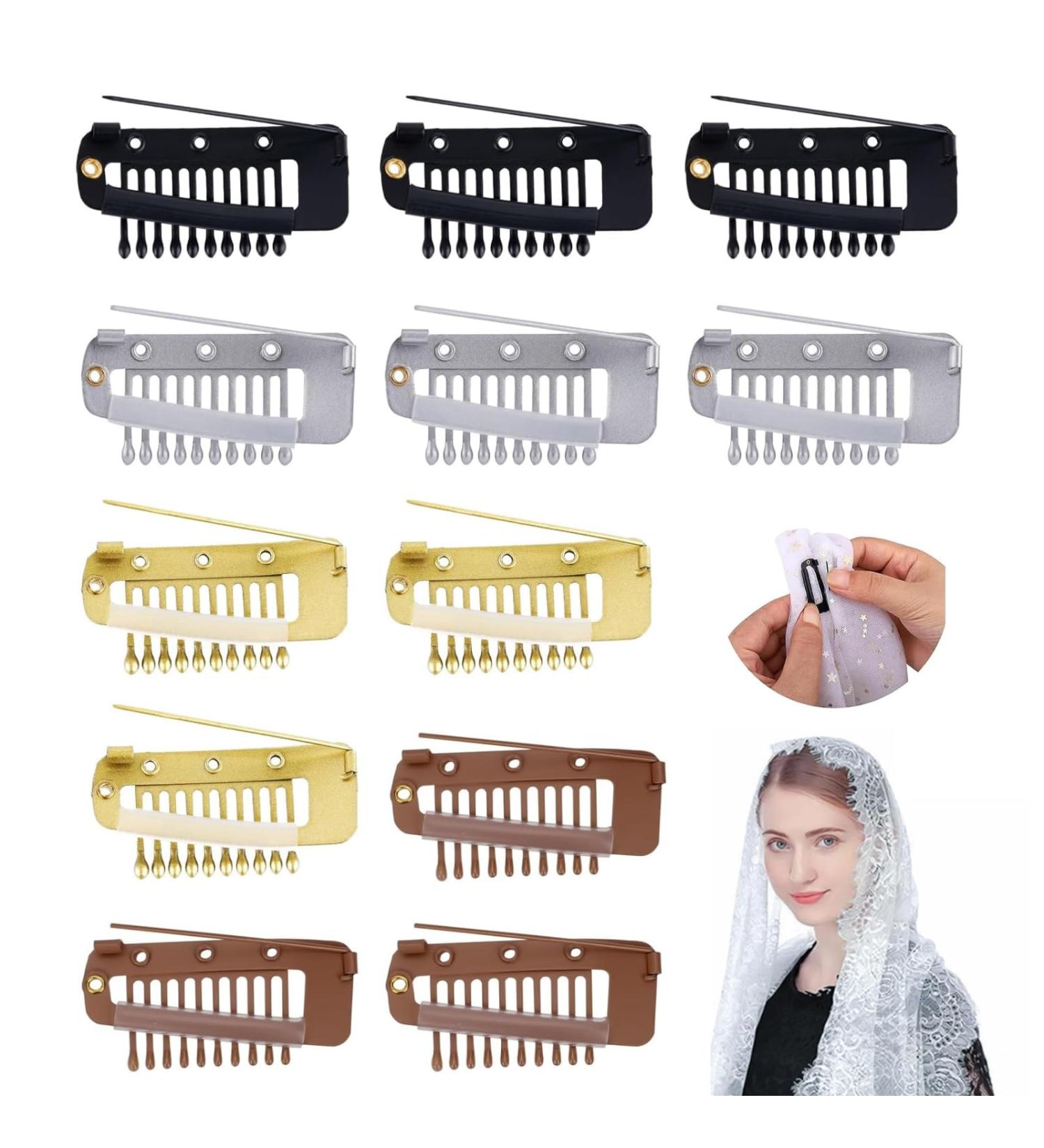 Chunni Clips with Safety Pins 12 pcs 10-Teeth Strong Dupatta Clips Hair Extension Clips 3.6 CM Invisible Strong Wig Fixed Clips For Wig Chunni Headscarf Hijab & Tikka (Multicolour) - Buy Online on GoSupps.com