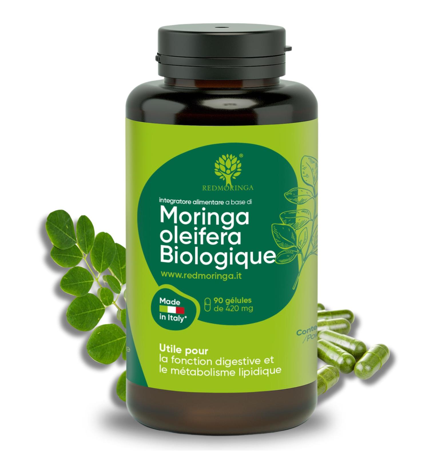 90 Organic Moringa Capsules | The Only Spanish Organic Moringa Made in Italy | Vegans Without Additives | Super Antioxidant Rich in Vitamins and Vegetable Proteins | High Quality RedMoringa - Buy Online on GoSupps.com