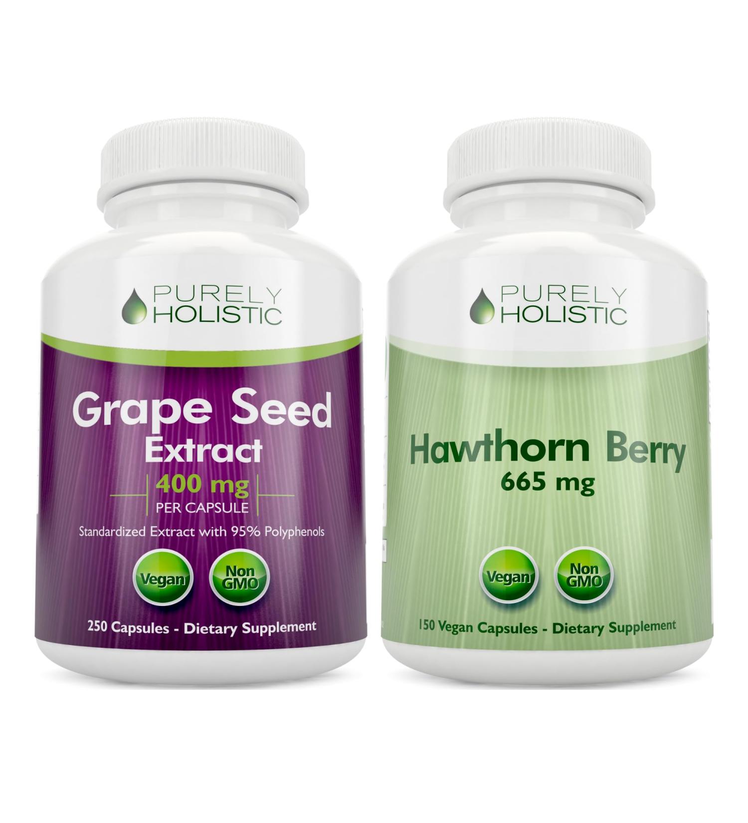 Purely Holistic Grape Seed Extract 400mg + Hawthorn Berry 665mg Bundle - 400 Vegan Capsules - Made in USA - Buy Online on GoSupps.com