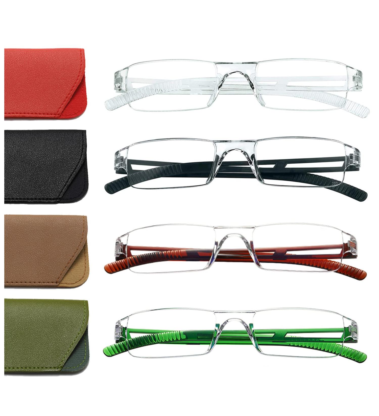 Hubeye 4 Pack Anti-Blue Light Reading Glasses | Lightweight & Convenient | 3.0 Diopters for Men & Women | Black Clear Brown Green | Ideal Reading Aid - Buy Online on GoSupps.com