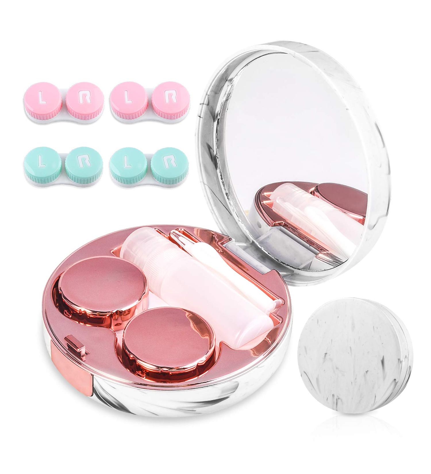 5-in-1 Travel Contact Lens Case Set with Mirror, Tweezers, Remover Tool & Solution Bottle - Rose Gold - Buy Online on GoSupps.com
