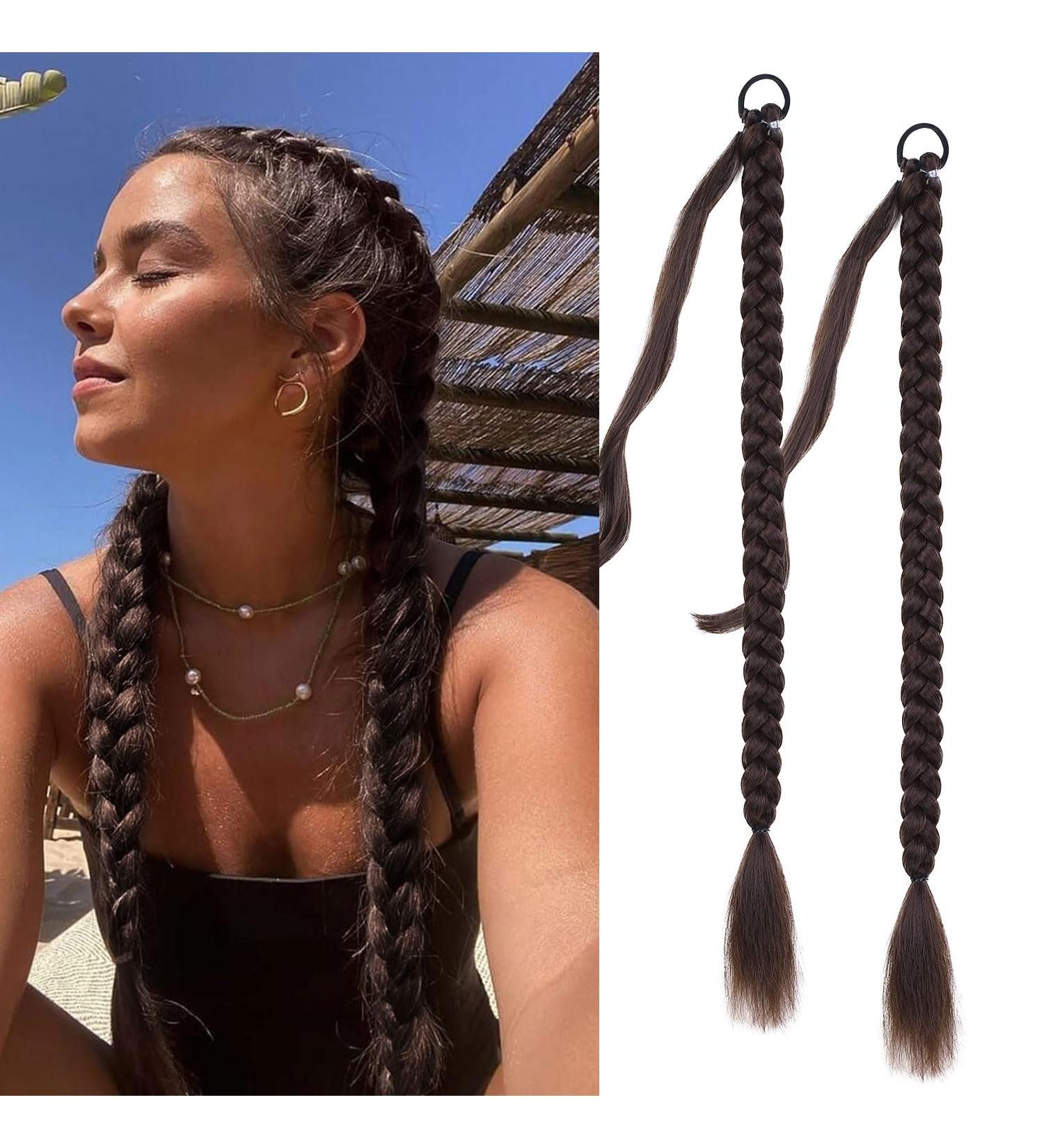 Fulang 2pcs Braid Ponytail Extension with Hair Tie - Red-Brown Long Braided Hair for Women - Buy Online on GoSupps.com