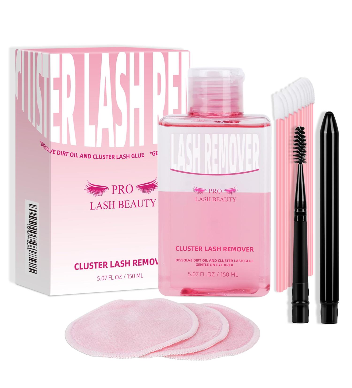 Lash Glue Remover for Lash Clusters - 150ML Adhesive Remover 3 Eco Cleansing Pads & Eyelash Brush - Gentle & Quick DIY Lash Extension Removal - Buy Online on GoSupps.com