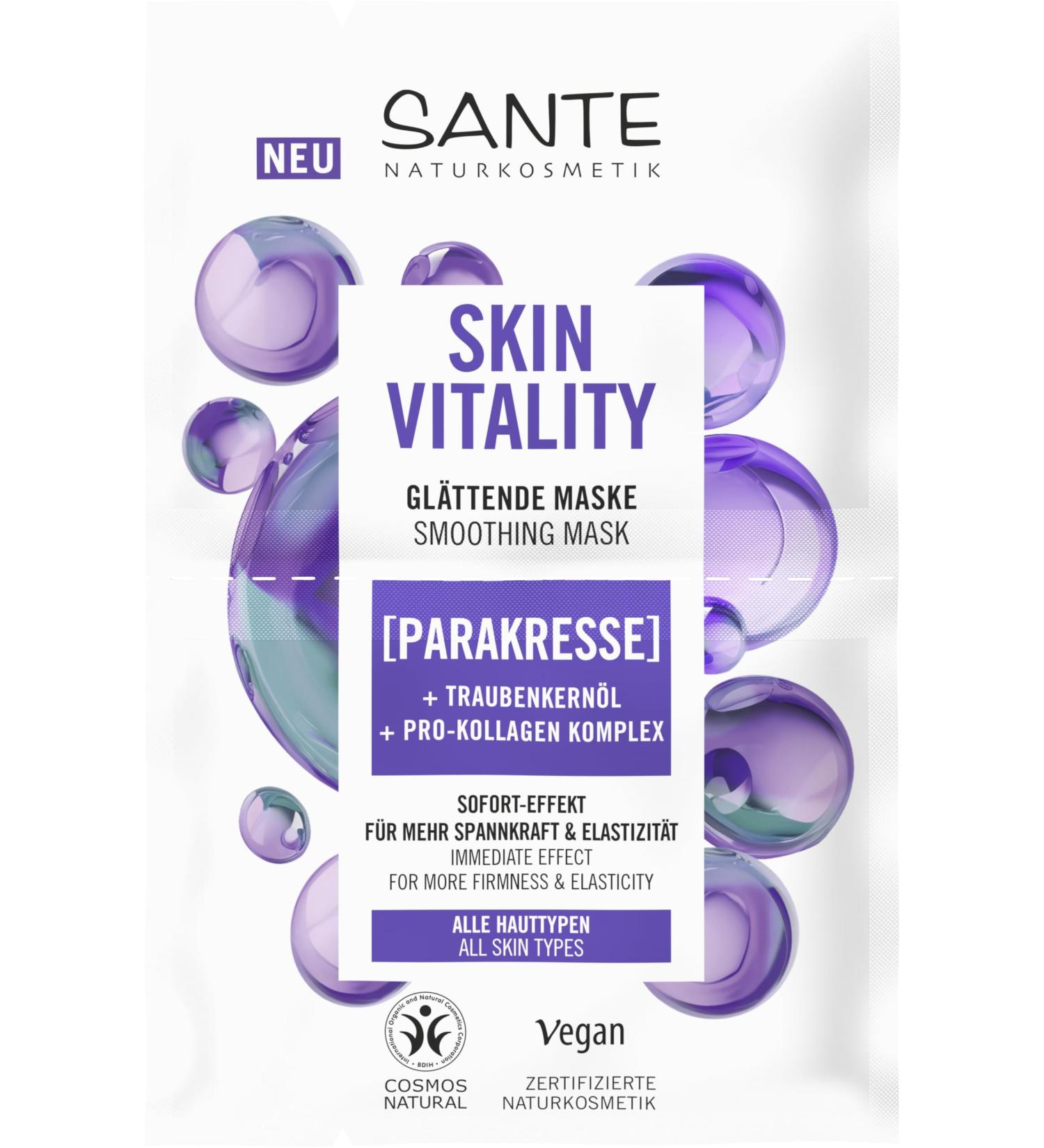 Sante Naturkosmetik SANTE Naturkosmetik Skin Vitality Smoothing and Moisturizing Mask with Paracroid Watercress Grapeseed Oil and Pro-Collagen Complex for Extra Tone and Elasticity 10ml