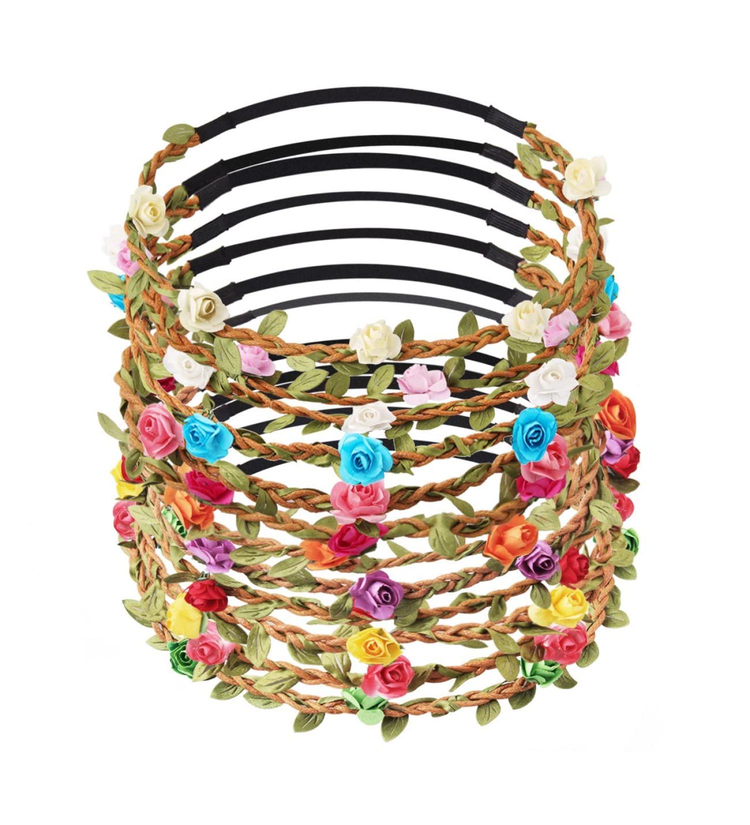 Buy Candygirl 12-Piece Multi-Colored Flower Headbands | Bohemian Wedding Crowns for Women & Girls - Perfect for Beach Parties & Events - Buy Online on GoSupps.com