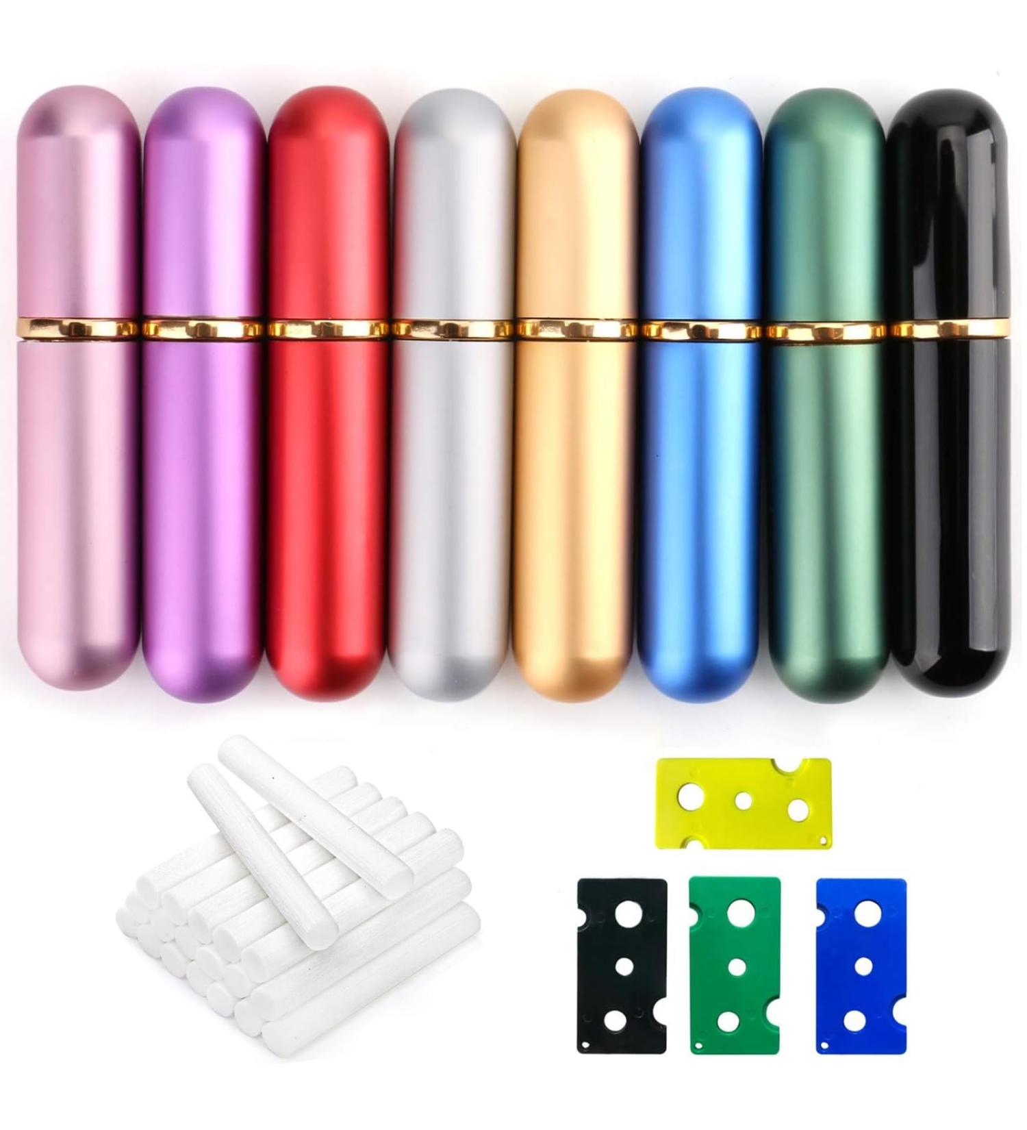 Buy Bekith Set of 8 Refillable Aromatherapy Inhalers - Essential Oil Nasal Tubes with Cotton Wicks & Opening Tool - Portable & Durable Aluminum/Glass Design - Buy Online on GoSupps.com