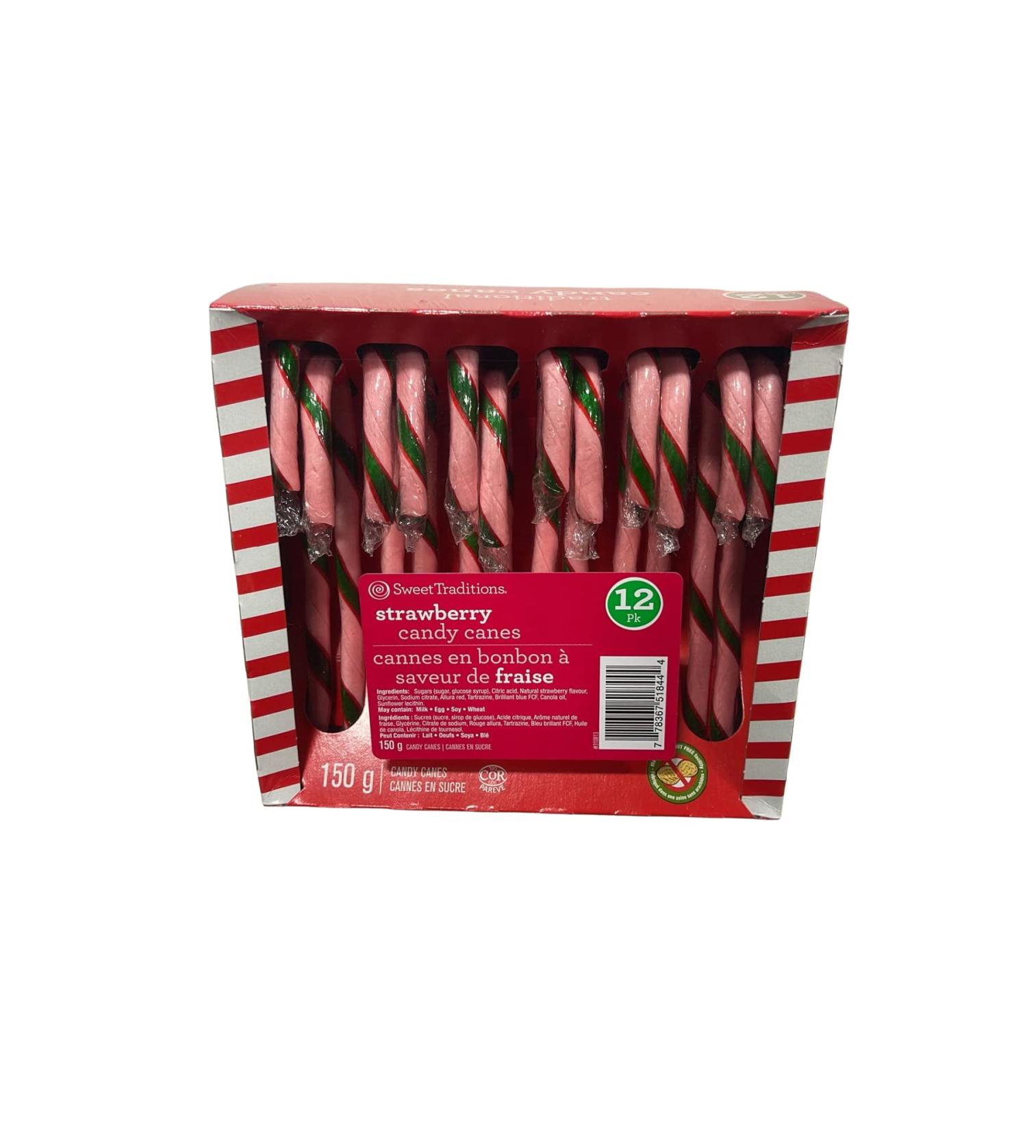 Strawberry candy canes 12 canes 150g premium quality
