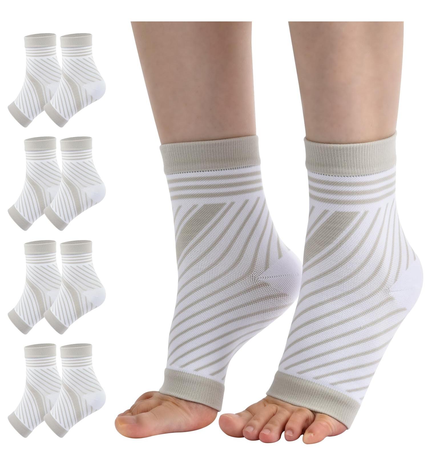 4 Pairs Neuropathy Socks Plantar Fasciitis Foot Compression Support Men Women M White - Buy Online on GoSupps.com