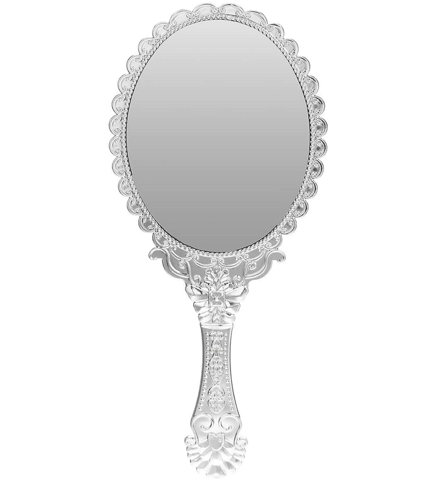 Bluelover Vintage Repousse Oval Makeup Floral Mirror - Silver Hand Held Cosmetic Mirror - Buy Online on GoSupps.com