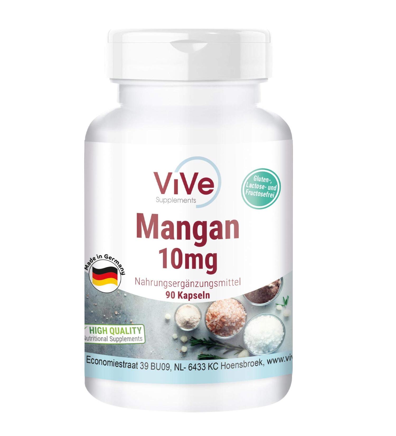 Manganese 10 mg - 90 Vegan Capsules | High Dosage Essential Trace Element | Quality from Germany by ViVe Supplements - International Shipping - Buy Online on GoSupps.com