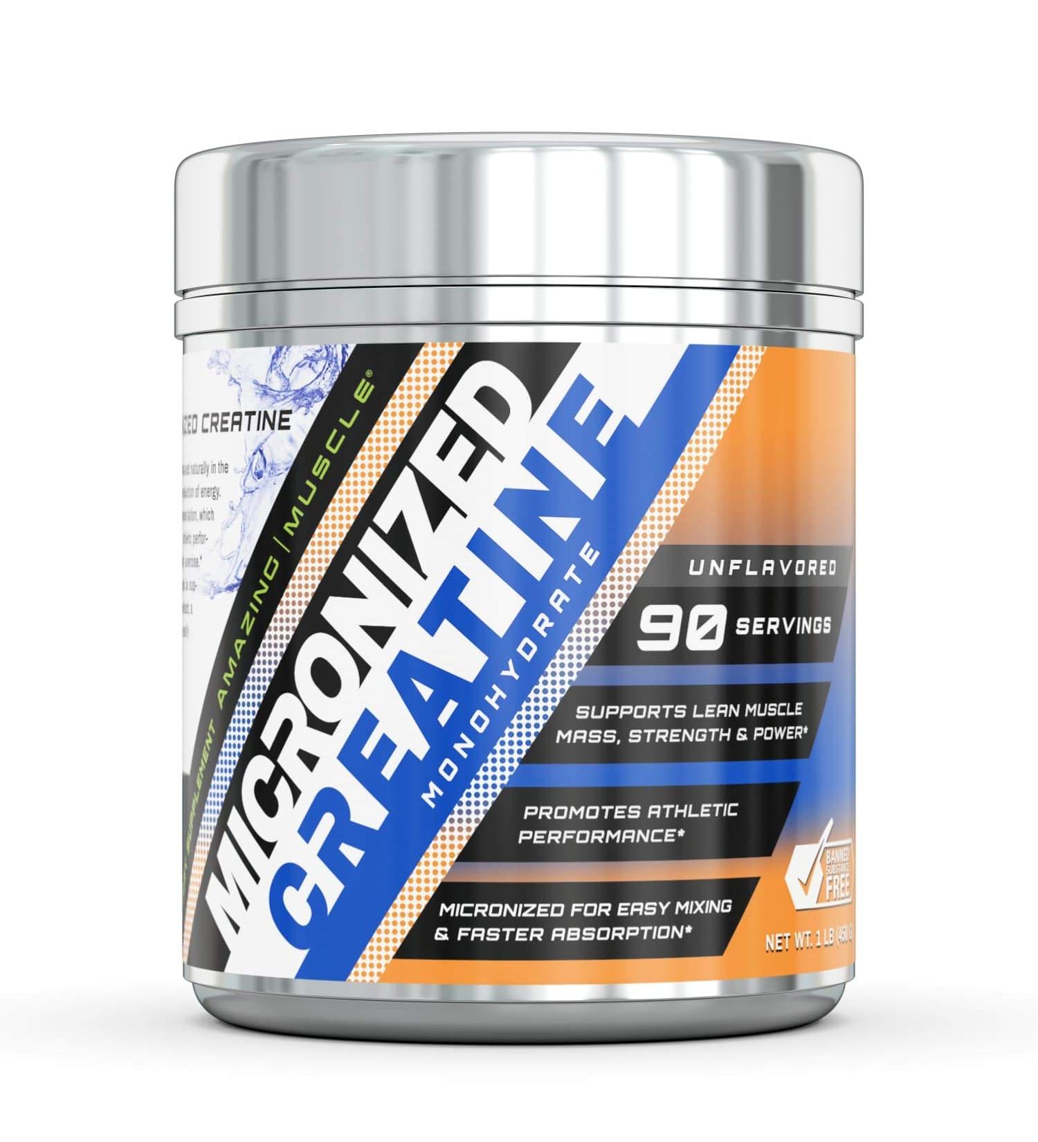 Amazing Muscle Micronized Creatine Monohydrate 1 lb - 5000mg per Serving - Ideal Pre & Post Workout Supplement - Unflavored - Buy Online on GoSupps.com