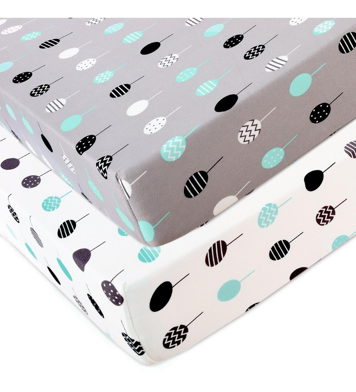 Brolex Stretchy Fitted Crib Sheets Set - 2 Pack Ultra Soft Jersey Mattress Topper for Baby Girls Boys, Standard Size, Grey/White Balloon Print - Buy Online on GoSupps.com