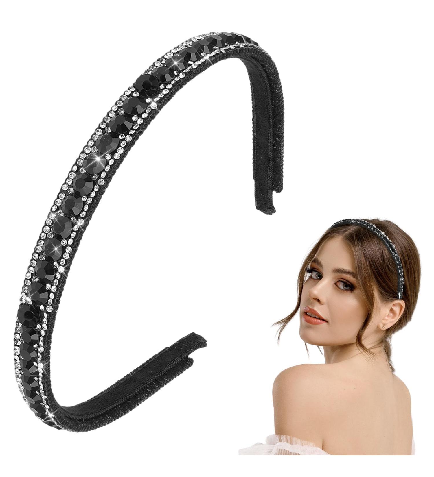 Sparkling Headband Rhinestone Headbands For Women Girls Non-Slip Diamante Headband Glitter Hair Band Skinny Headbands Wedding Birthday Holiday Hair Accessories For Bridal Women Girls Gifts (Black) - Buy Online on GoSupps.com