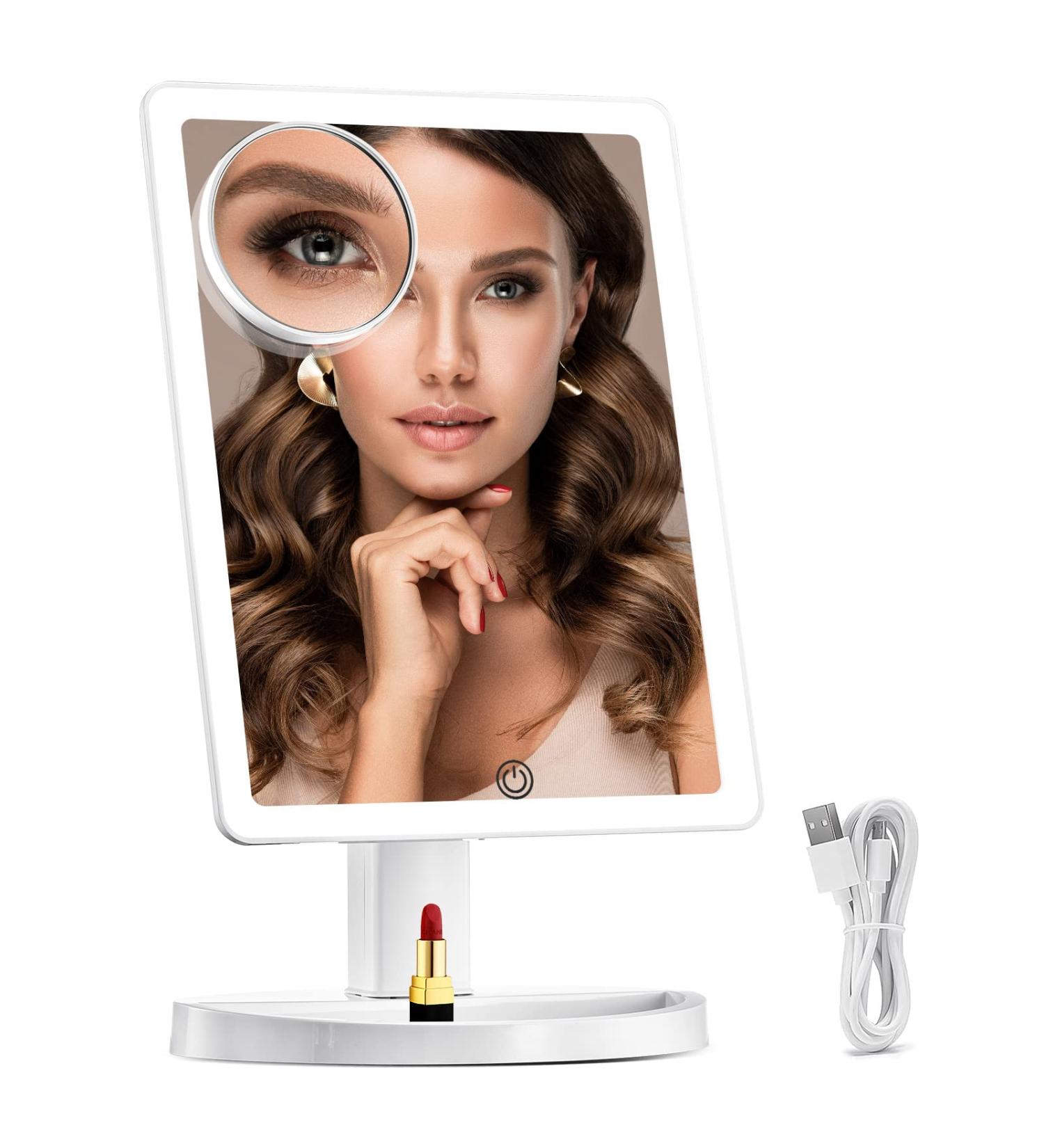 Portable SOKEA Lighted Makeup Mirror - 88 LED, 10X Magnification, 3 Lighting Modes, Perfect Women Gift - White - Buy Online on GoSupps.com