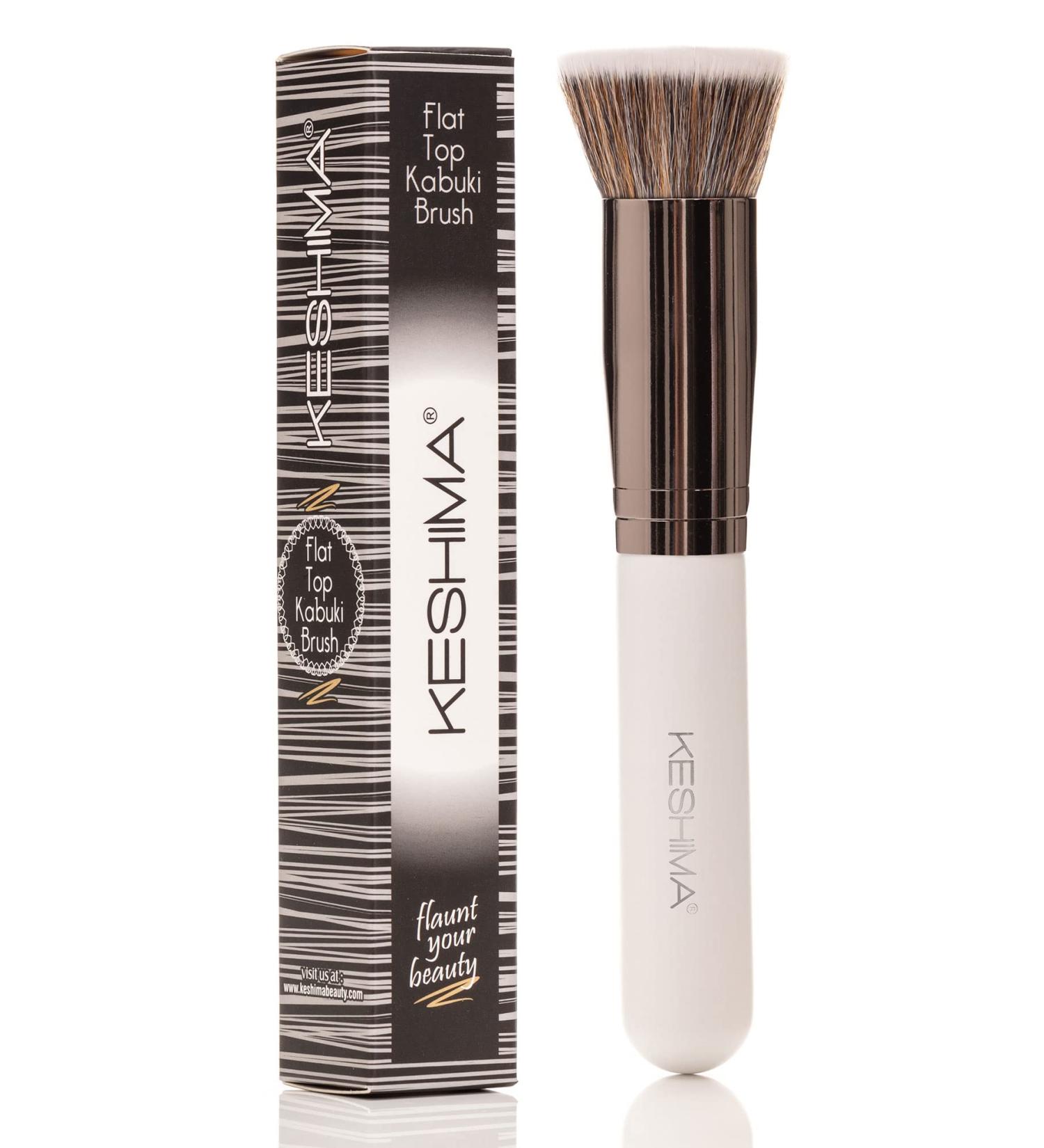 Keshima Flat Top Kabuki Foundation Brush - Premium Brush for Liquid, Cream & Powder Makeup - Buffing, Blending, Face Brush (Regular Size, White) - Buy Online on GoSupps.com