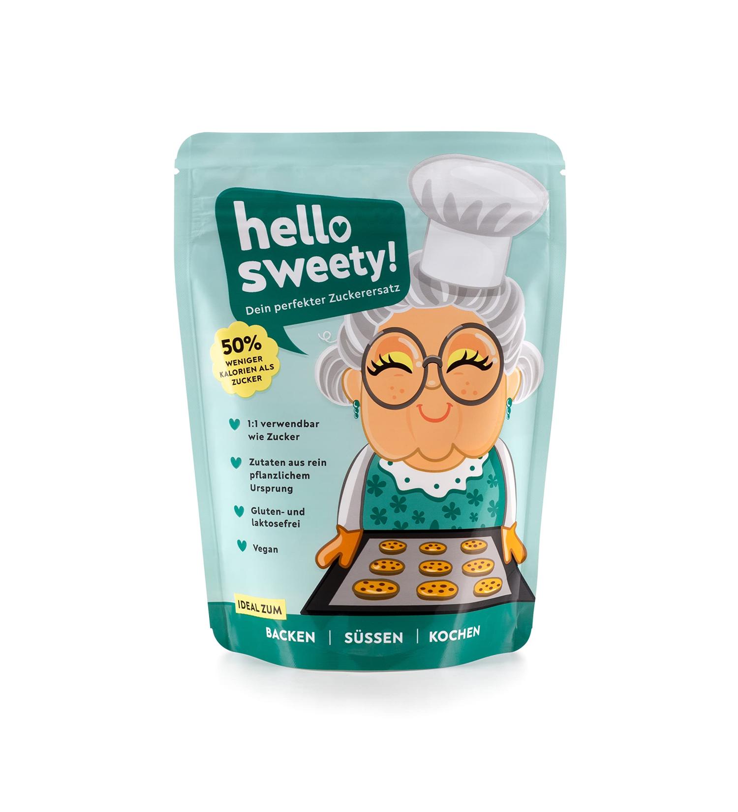 Hello Sweety - Vegan Gluten-Free Sugar Alternative (250g) | Healthy Baking Sweetener with Inulin Erythritol Stevia & Isomaltulose - Buy Online on GoSupps.com