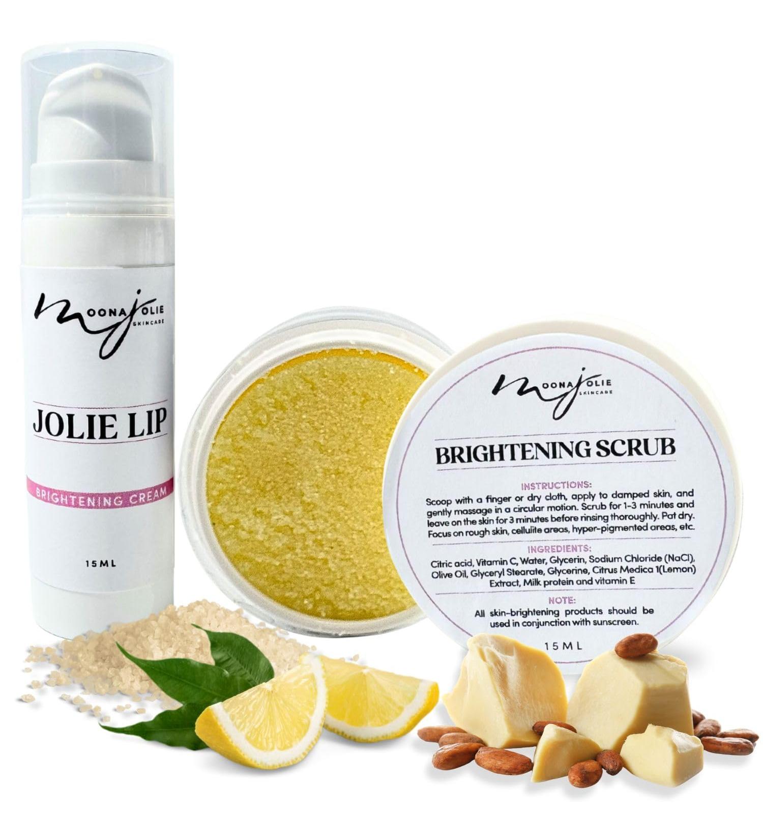 Moona Jolie Lip Kit | Hydrating Lip Cream & Organic Exfoliating Scrub - Nourish Protect Balances Hue and Revitalize Lips with Vitamin C Kojic Acid and Jojoba Oil - Buy Online on GoSupps.com