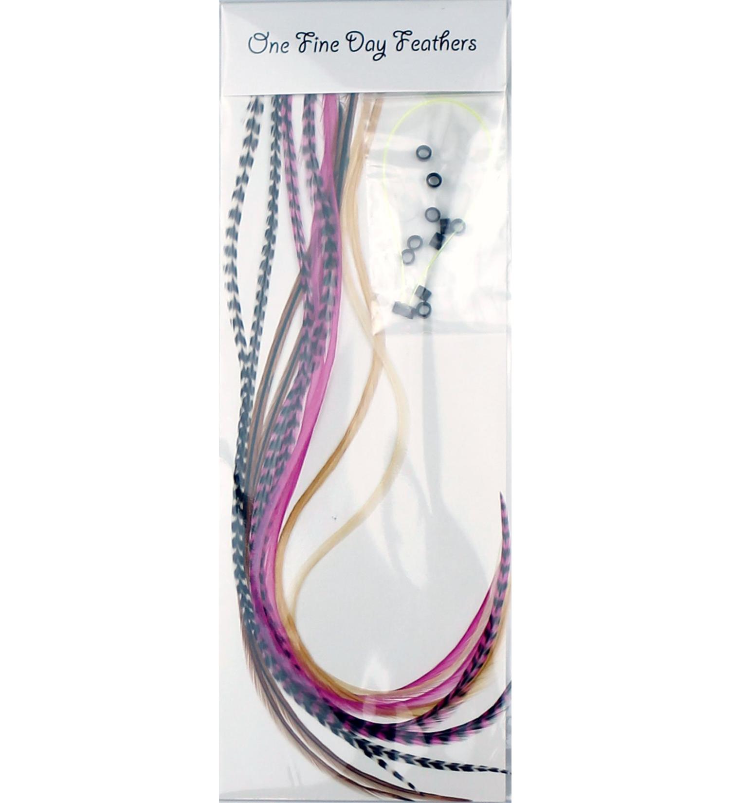 10 feather hair extensions real feathers 22-28 cm with rings/loops (Pink Naturals)
