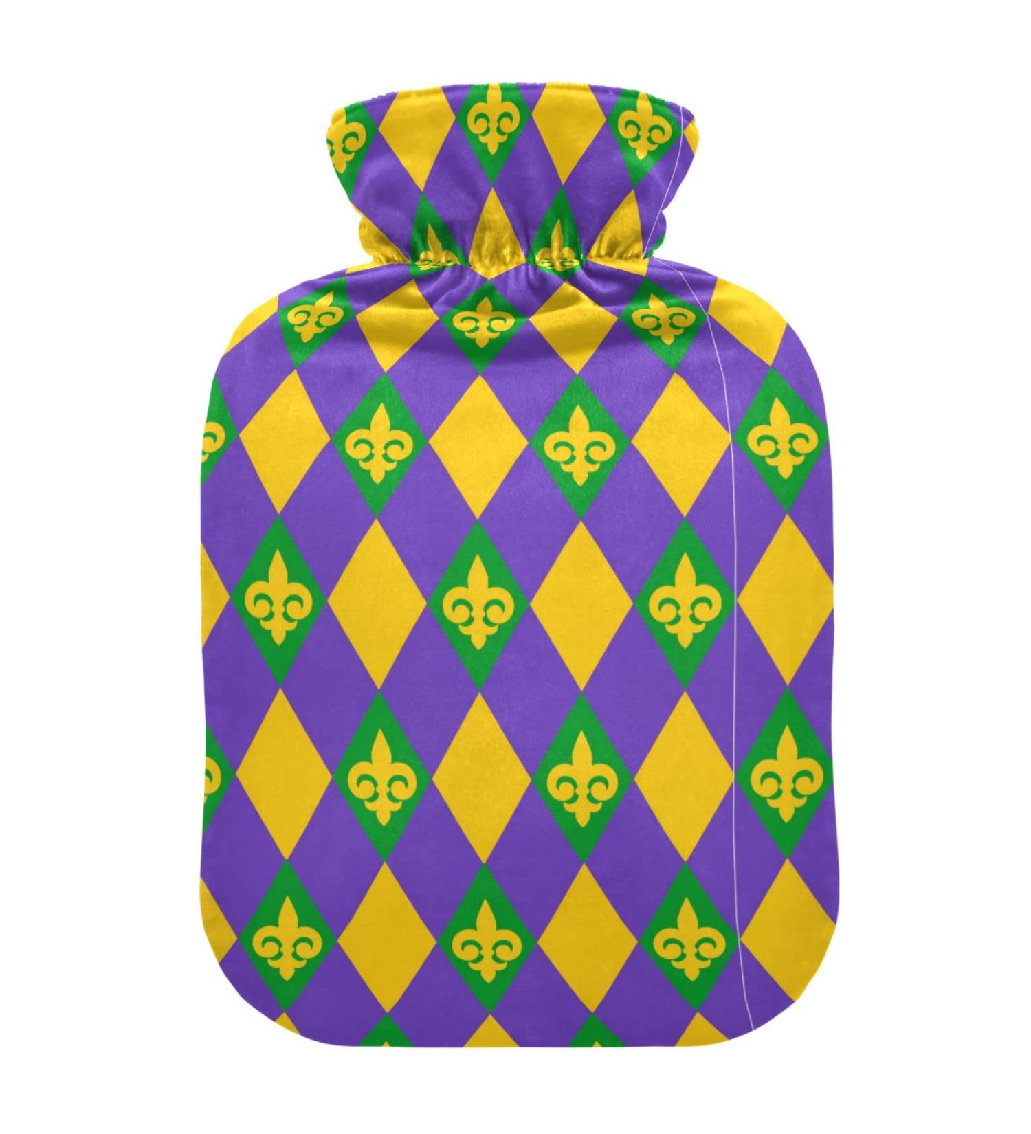Mardi Gras Hot Water Bottle with Cover - 1L Heat Bottle for Pain Relief Headache & Back Pain - Buy Online on GoSupps.com