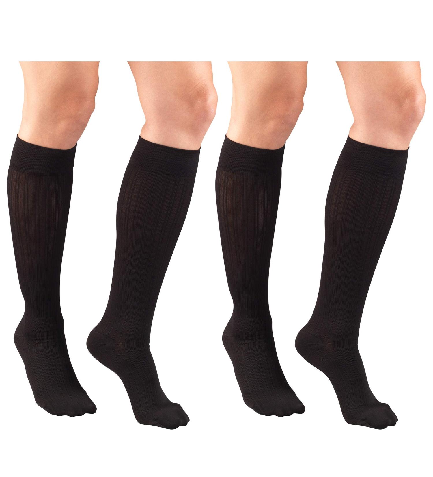 Truform Women's Fit Compression Socks - Rib Knit Pattern 15-20 mmHg Black Medium Pack of 2 - Best for Circulation & Comfort - Buy Online on GoSupps.com
