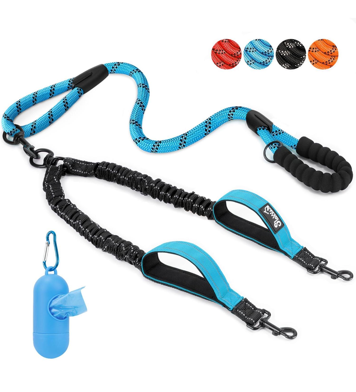Shop Eyin Double Linen Dog Leash for Large Dogs | Reflective Flexible & Padded Handles | Fits Dogs 11-68kg - Blue - Buy Online on GoSupps.com