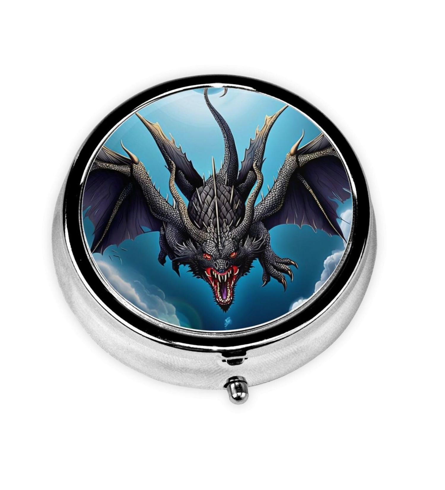Flying Dragon Portable Metal Pill Box - Round Mini 3-Compartment Design for Small Pills | Ideal Travel Accessory - Buy Online on GoSupps.com