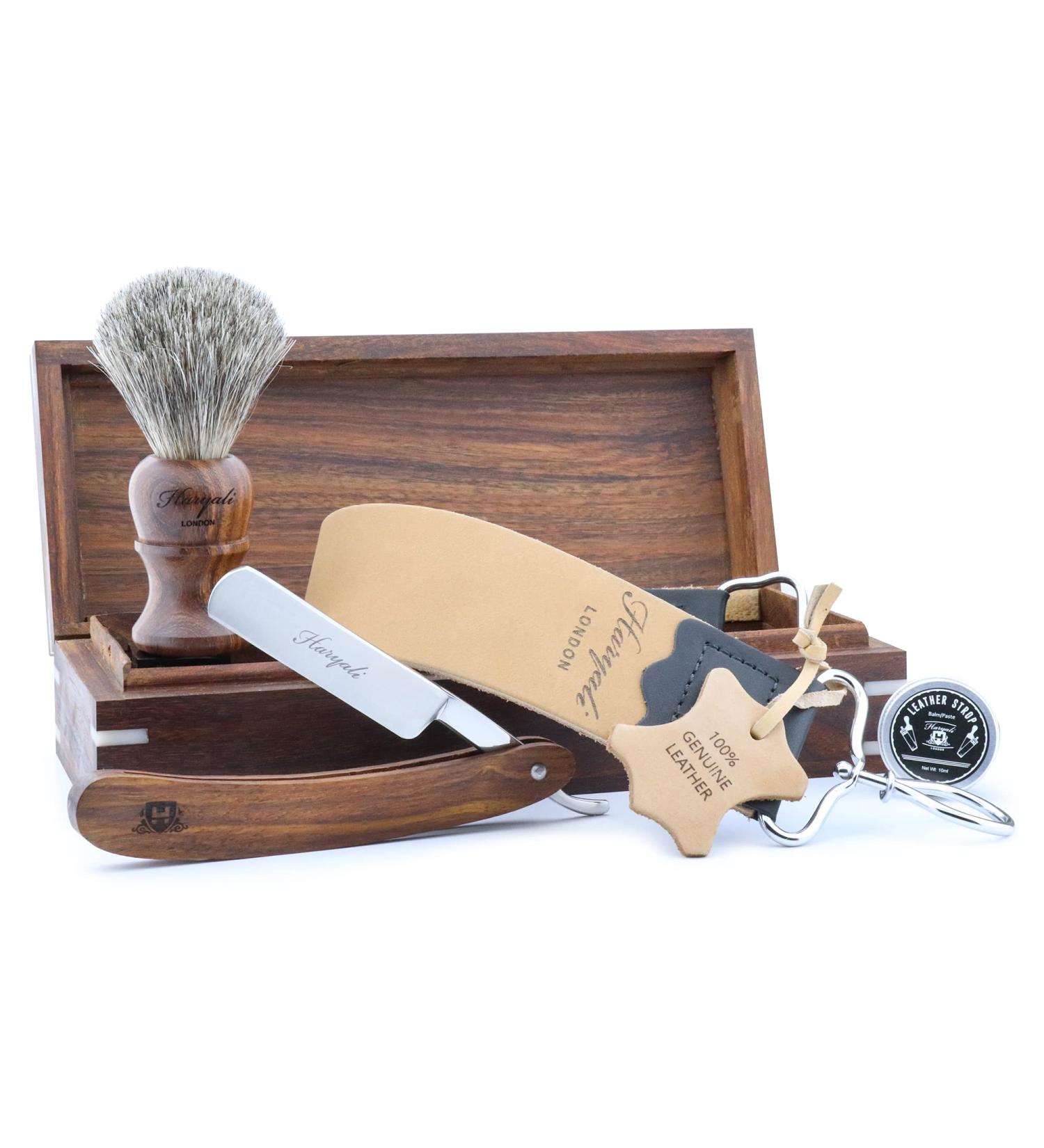 Classic Wooden Barber Salon Set - 5-Piece Hair Cutting Kit with Black Roof Leather String & Grinding Paste - International Shipping Available - Buy Online on GoSupps.com