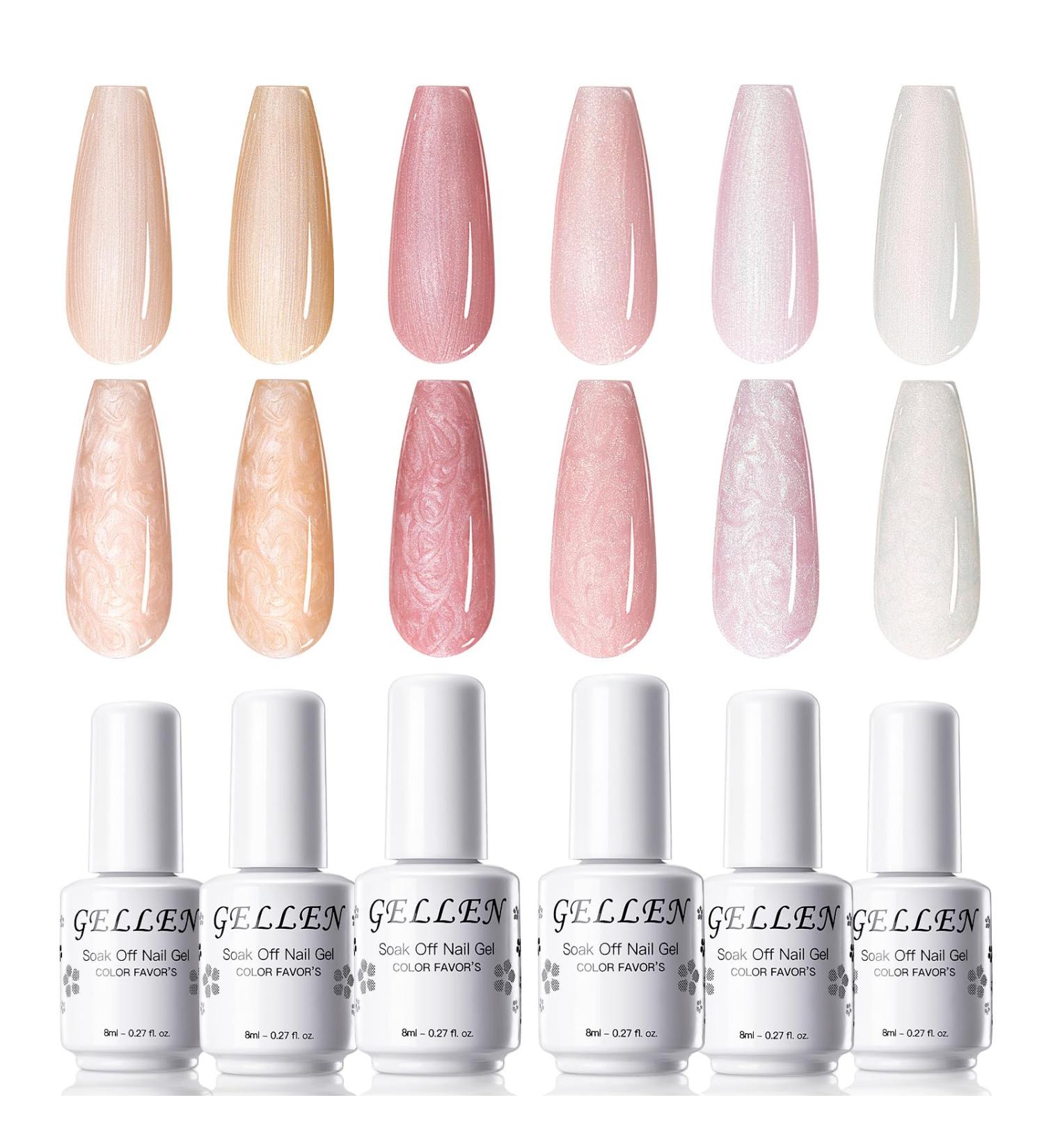 Gellen Gel Nail Polish Kit - 6 Elegant Shades Pink Rose White Nude Pearl Gel Nail Polish Set Shimmer Mermaid Gel Polish Soak Off Thread Effect Nail Art Manicure Gifts for Women Stay Chic - Buy Online on GoSupps.com