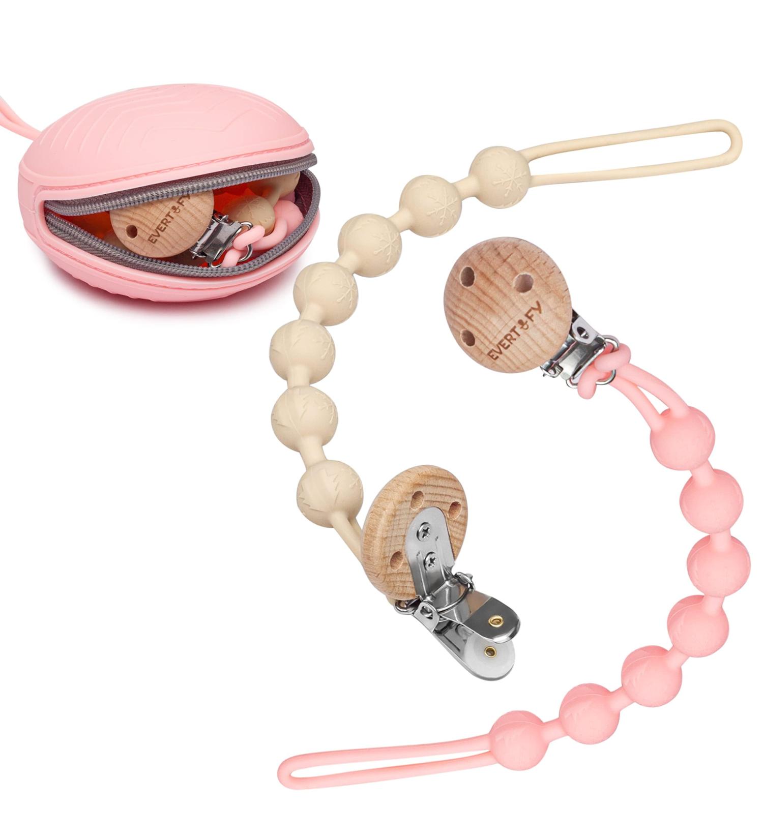 Buy Evertify Kit: 2 Pacifier Chains & 1 BPA-Free Silicone Box - Personalized Pacifier Chains for Boys & Girls - Cream & Rosa - Buy Online on GoSupps.com