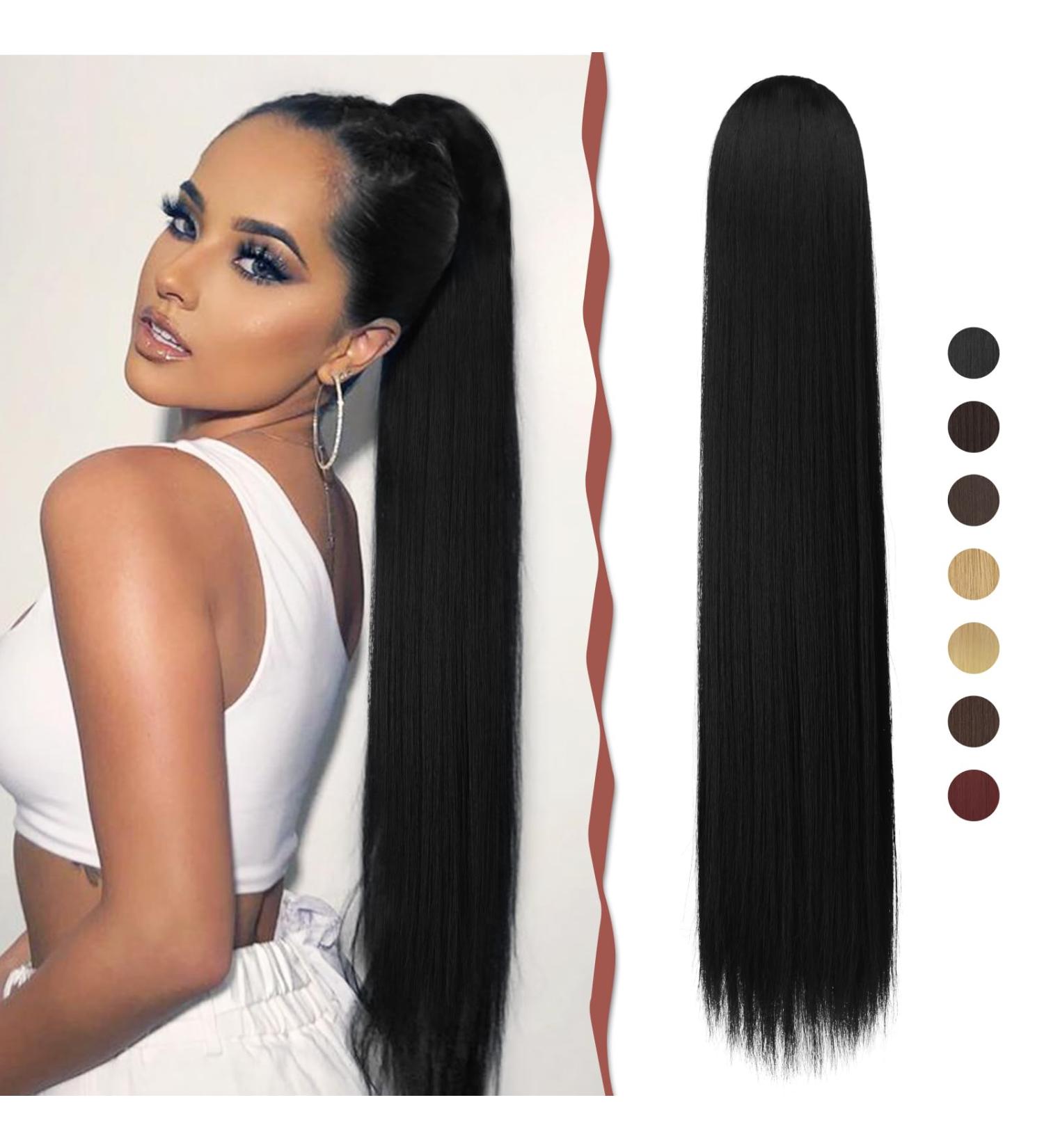 Sofeiyan 70cm Ponytail Hair Extension - Soft Straight Braid Synthetic Ponytail for Women - Natural Black Hair - Buy Online on GoSupps.com