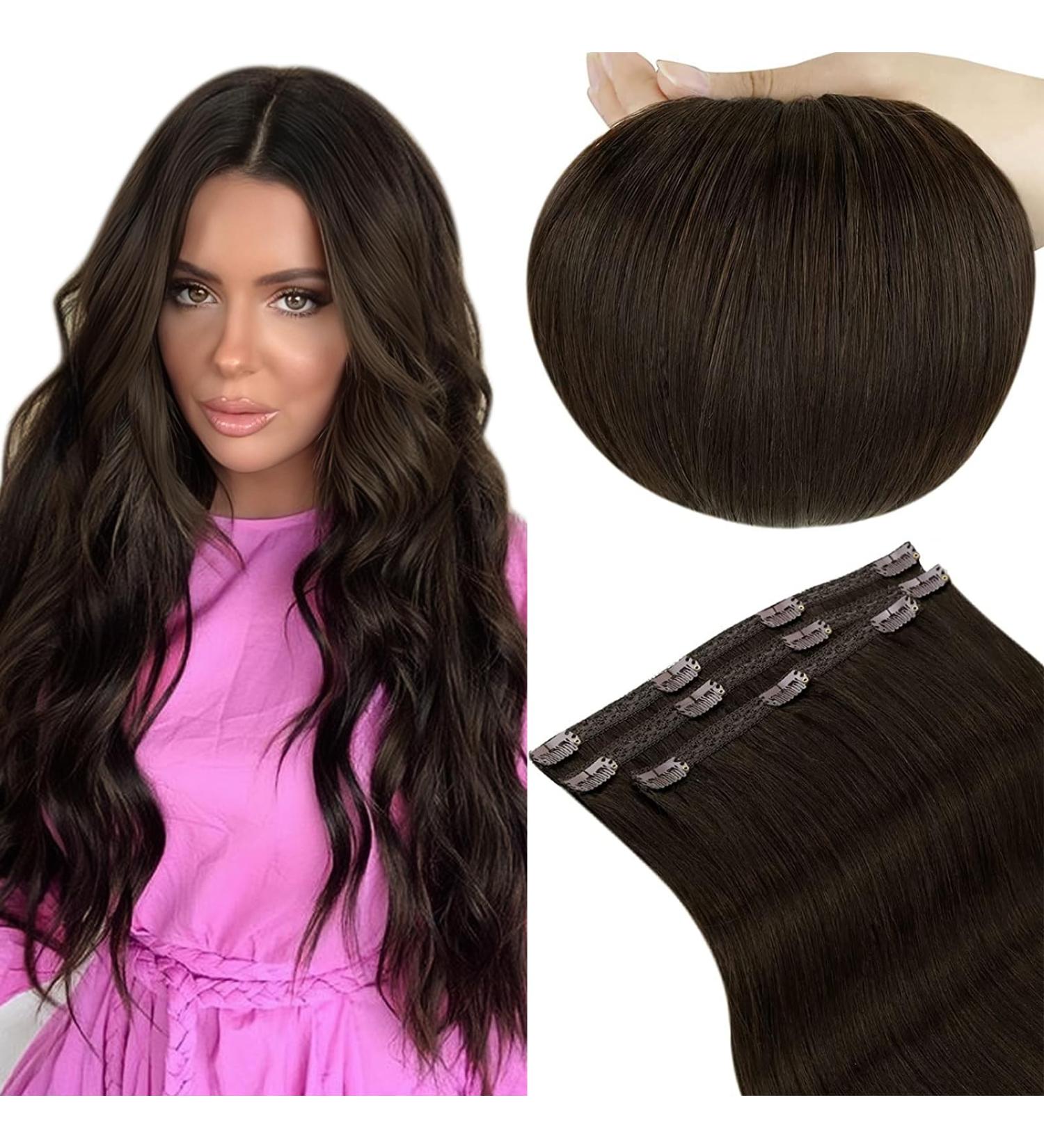 Runature Darkest Brown Clip In Hair Extensions - Real Human Hair 30cm (12 inch) - 50g 3 Pieces #2 - Premium Quality for Hair Recovery - Buy Online on GoSupps.com