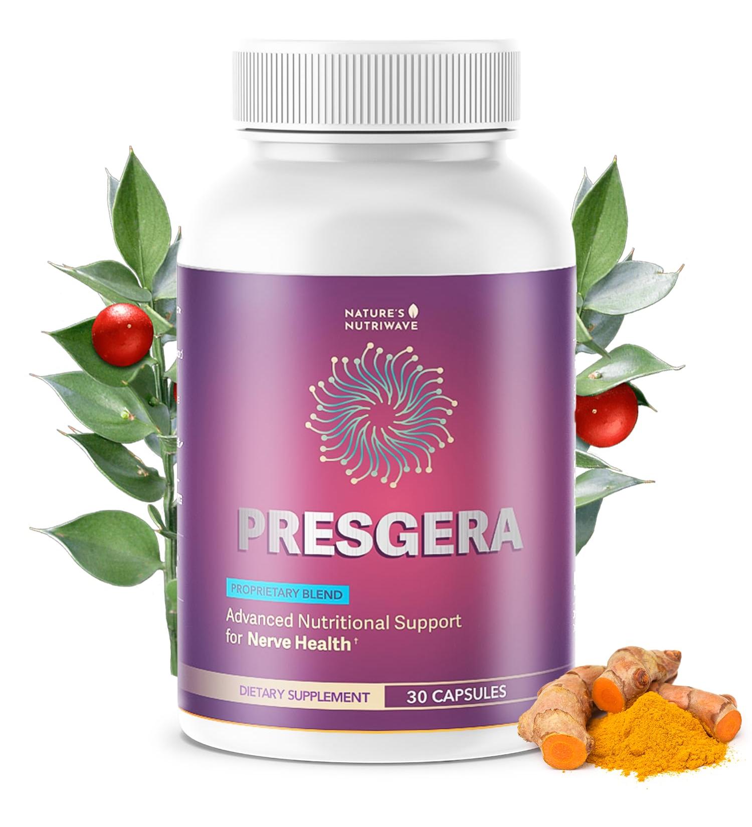 Presgera Capsules Natural Daily Supplement with Magnesium Glycinate Turmeric Alpha Lipoic Acid & More Made in USA Non-GMO Easy-to-Take 30 Capsules 1 Month Supply 30 Count (Pack of 1) - Buy Online on GoSupps.com