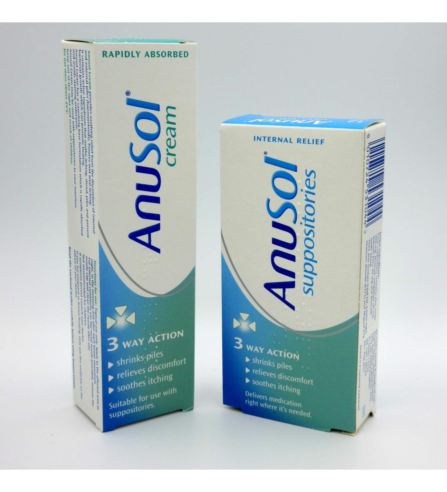 Anusol Haemorrhoids Piles Treatment - 24 Suppositories + 43g Cream - Buy Online on GoSupps.com