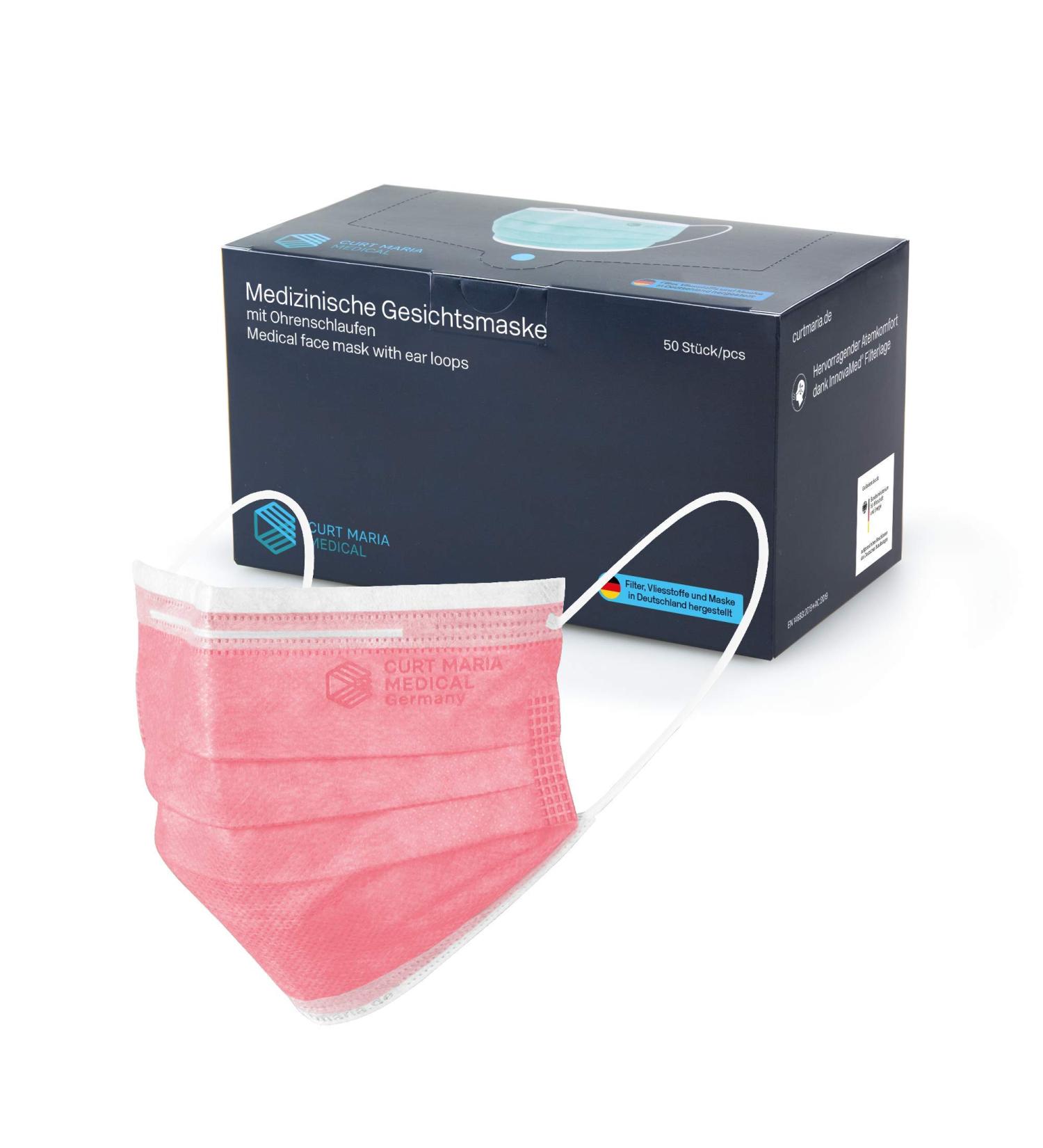 CURT MARIA MEDICAL 50 x Type IIR Disposable Surgical Masks - EN 14683 Certified Made in Germany Coral Color - Buy Online on GoSupps.com