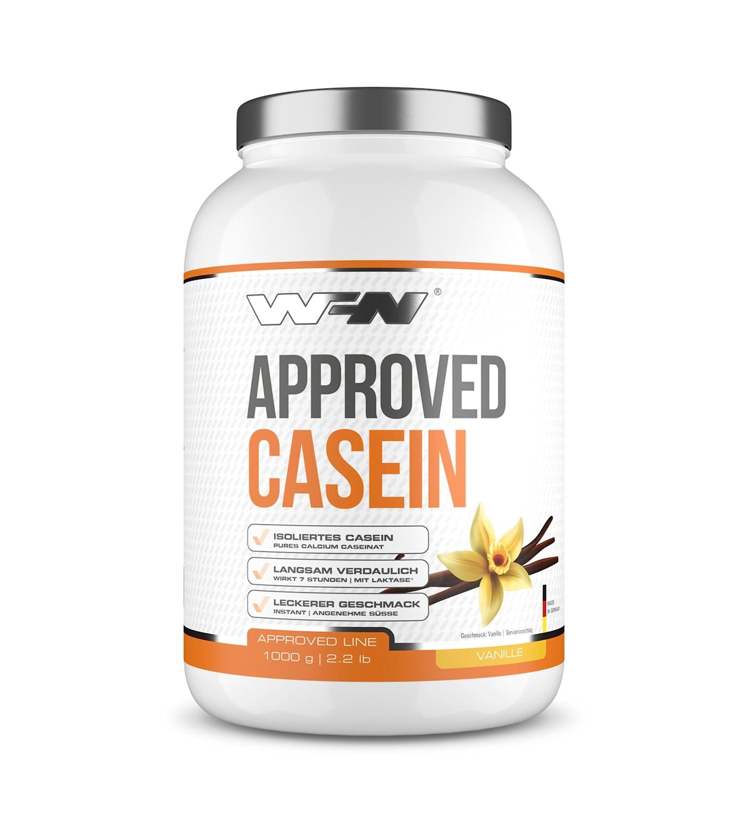 Wfn Approved Casein Protein Powder - Vanilla - 1 kg | Creamy & Highly Soluble - 33 Portions - Made in Germany - Lab Tested Quality - Buy Online on GoSupps.com