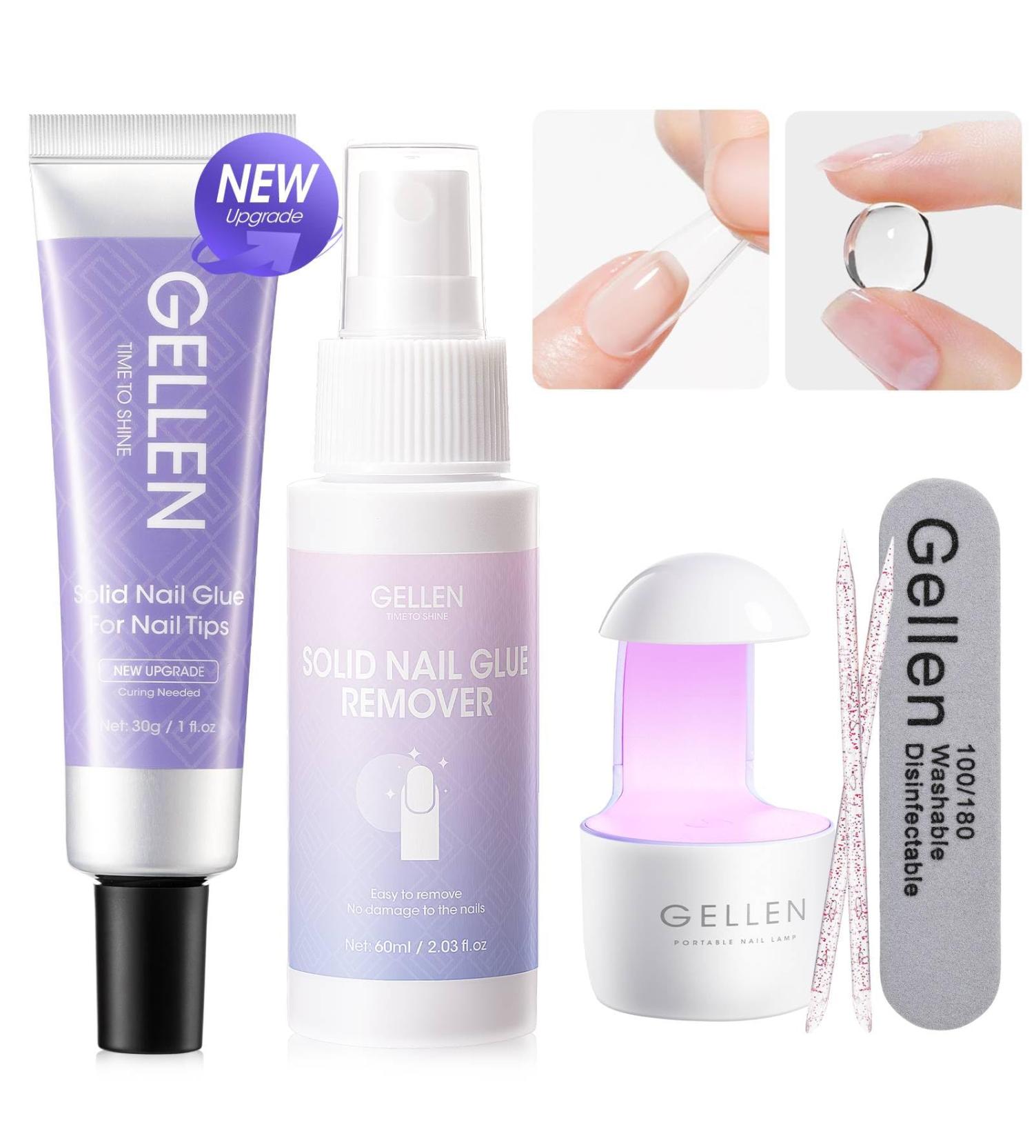 Gellen Solid Nail Glue Gel for Press-On Nails | 30g Set with Remover & UV Light | Strong Adhesive for Acrylic Nail Tips & Nail Art - Buy Online on GoSupps.com