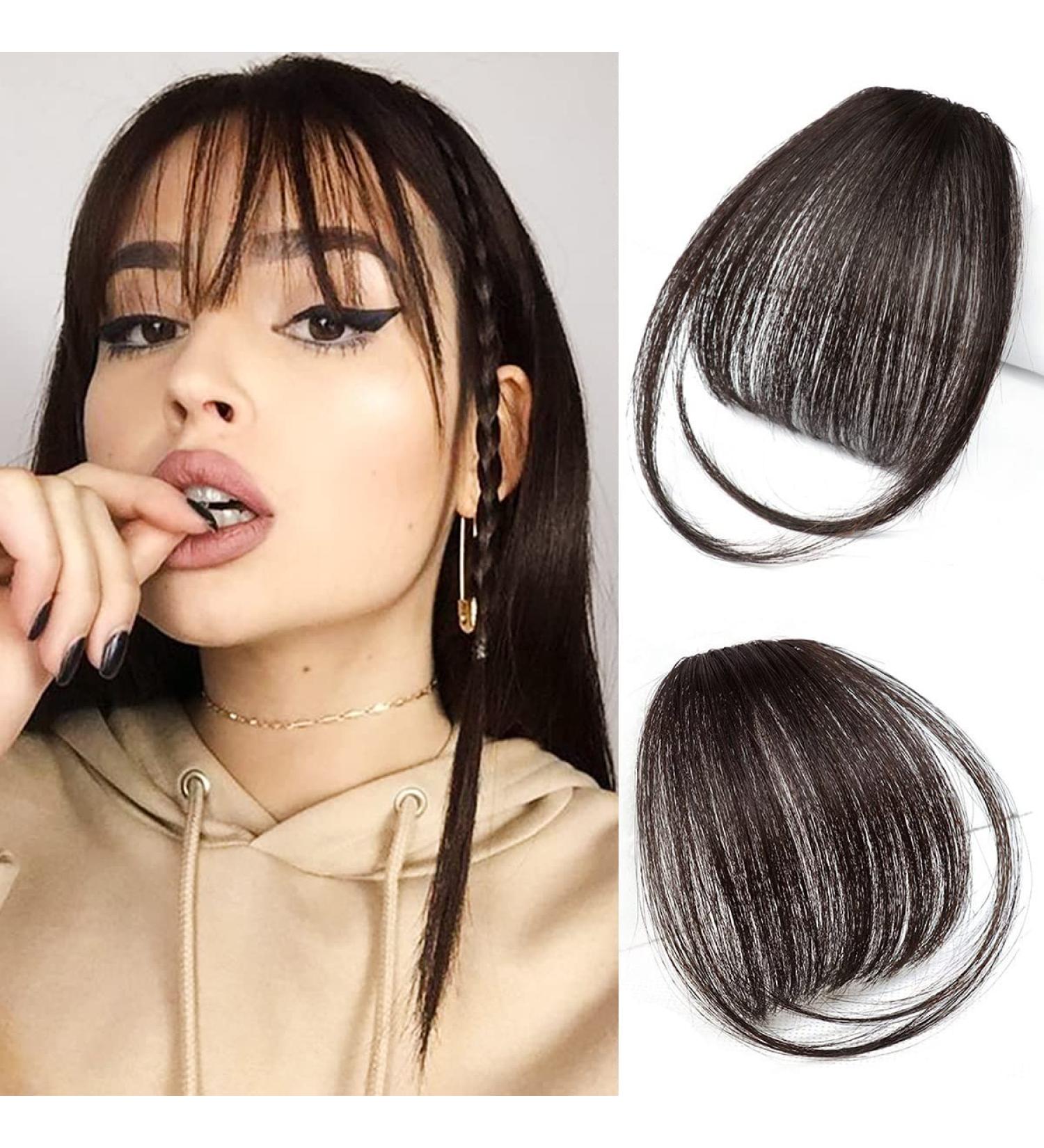 Real Human Hair Clip-in Wispy Bangs with Temples - Brown/Black | Air Bangs Hairpiece for Women - Buy Online on GoSupps.com
