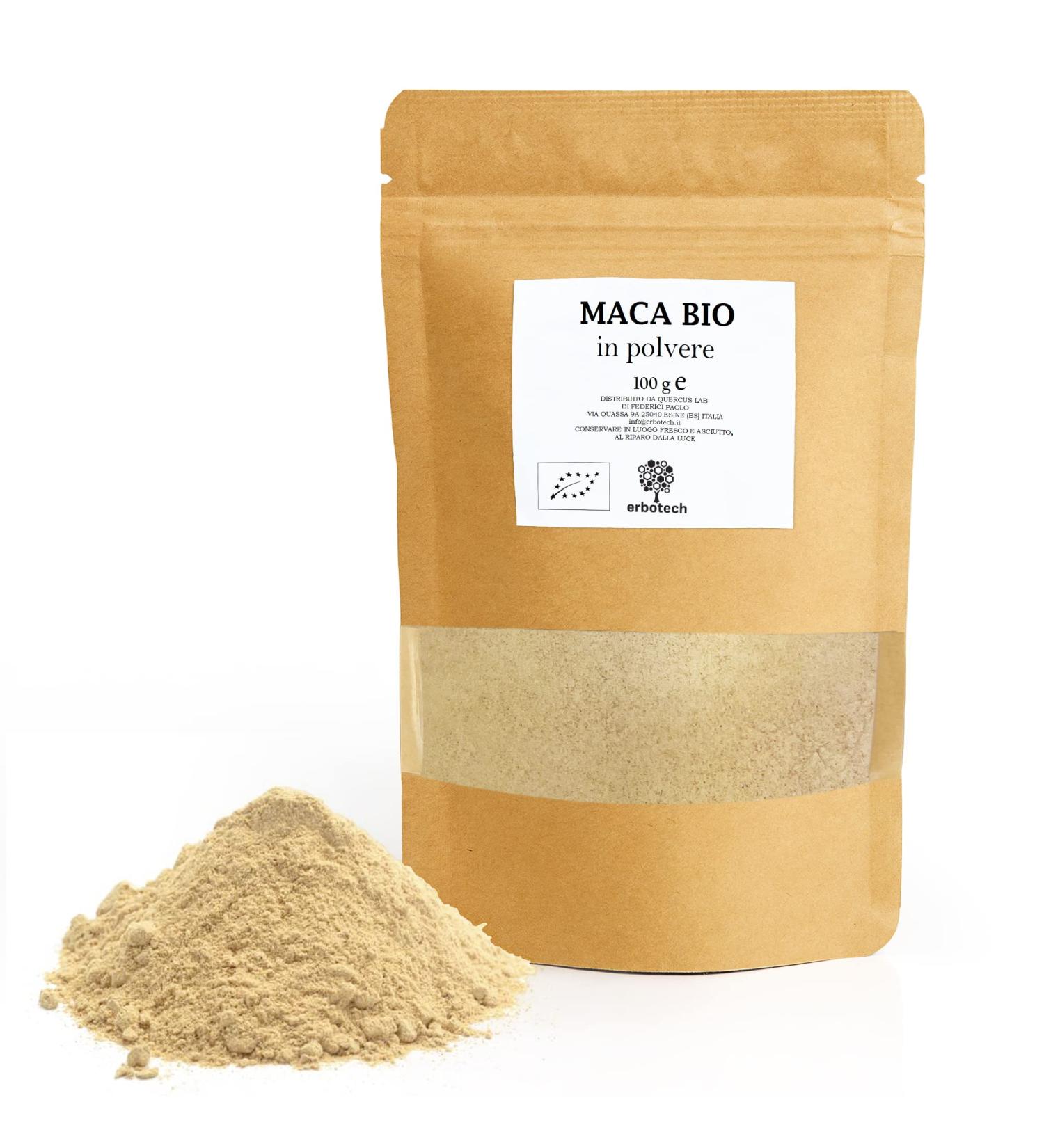 ERBOTECH Organic Peruvian Maca Powder 100g Bag Rich in Minerals Vitamin B Vitamin C Vitamin E Gluten Free Suitable for Vegetarians and Vegans - Buy Online on GoSupps.com