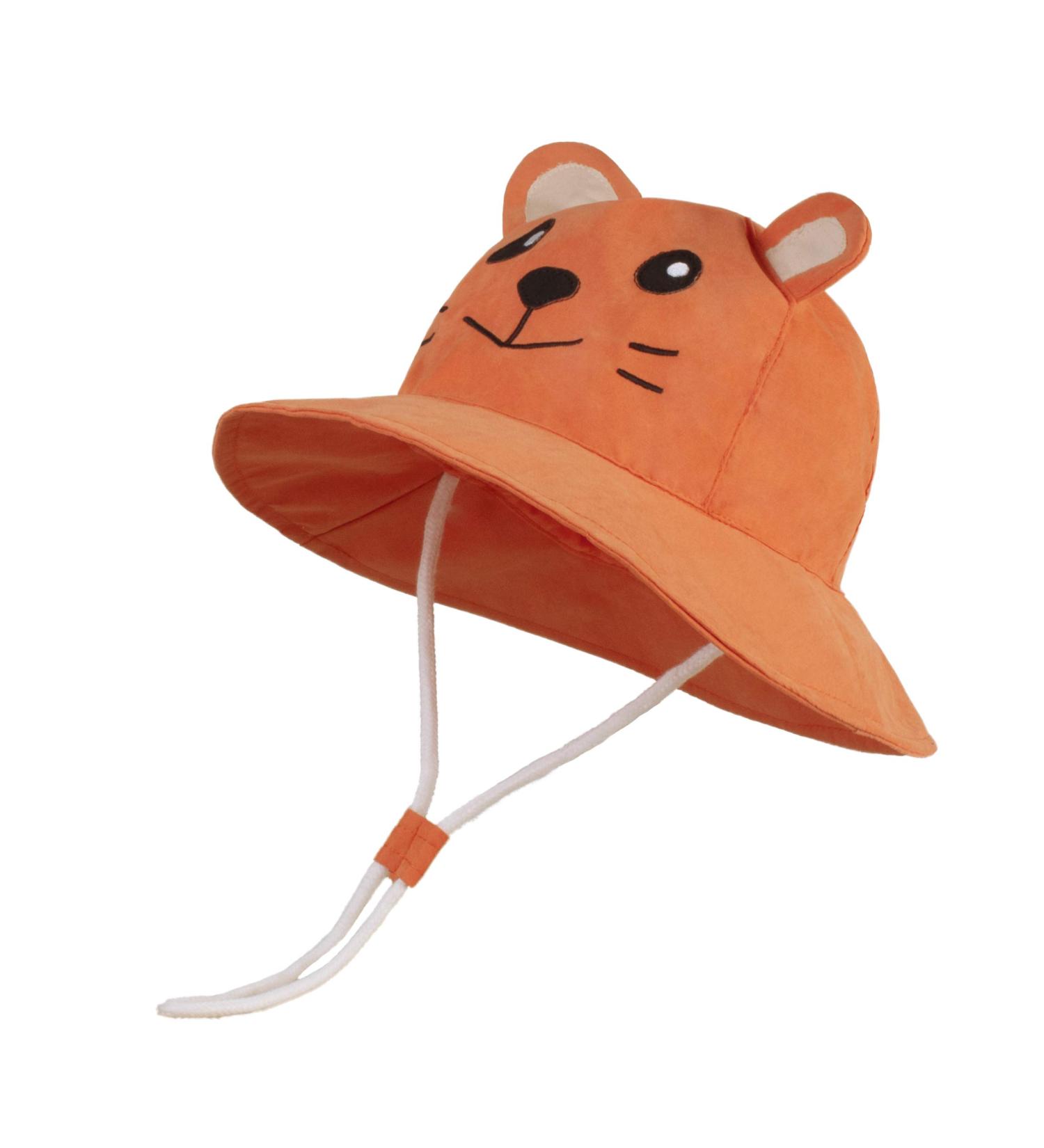 LANGZHEN Beach Sun Protection Hat for Baby Girls | Adjustable Toddler Kids Hat with Chin Strap | Wide Brim Summer Play Hat in Orange - Tiger Design - Buy Online on GoSupps.com