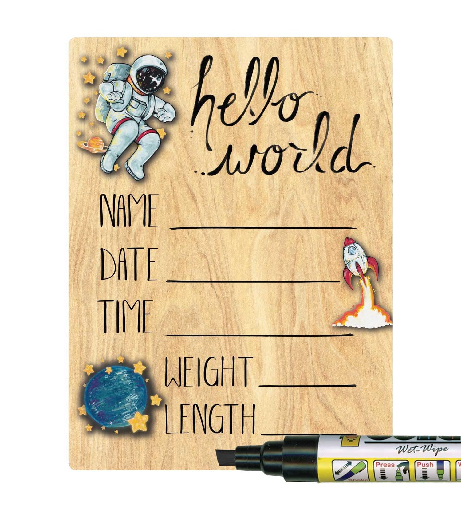 Cohas Hello World Newborn Baby Announcement Wood Sign | Space Theme | 5x7 Inches | Black Marker Included - Buy Online on GoSupps.com