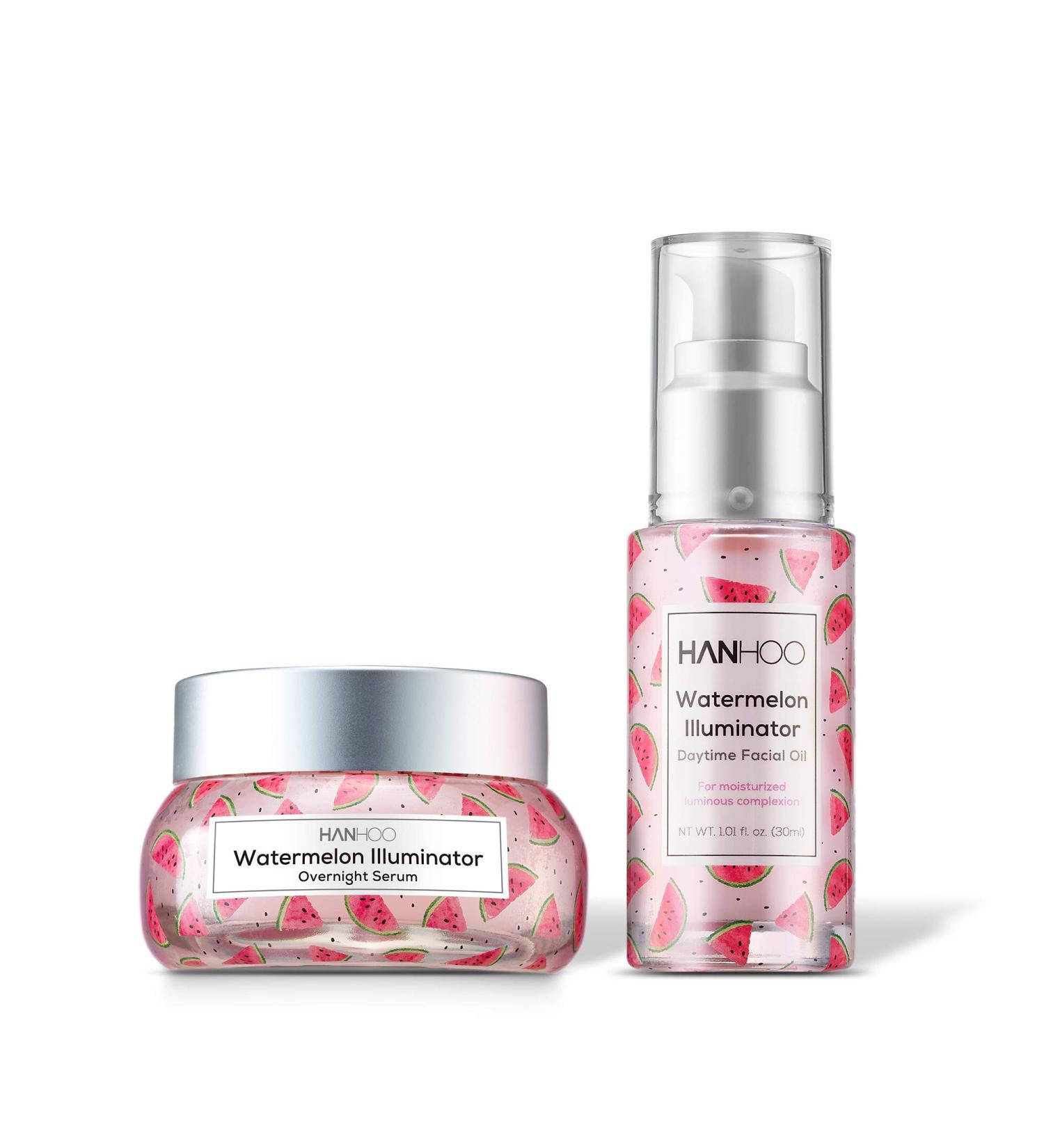Hanhoo Watermelon Illuminator Set - Daytime Facial Oil & Overnight Serum for Glowing Skin - 2 Piece Set for All Skin Types - Buy Online on GoSupps.com