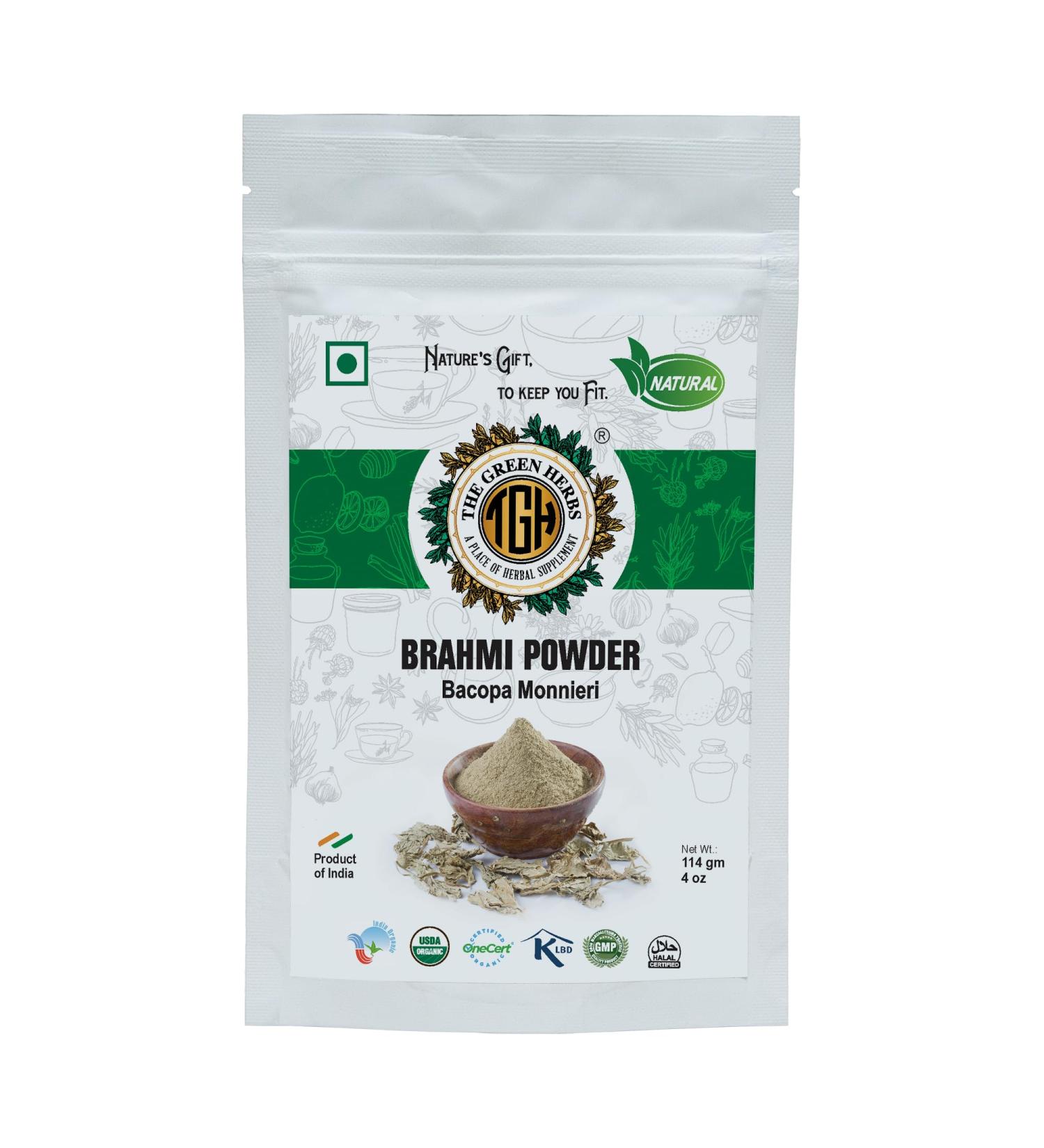 Brahmi Leaf Powder 114g Natural & Chemical-Free Herbal Powder | THE GREEN HERBS - Bacopa Monnieri for Health & Wellness - Buy Online on GoSupps.com