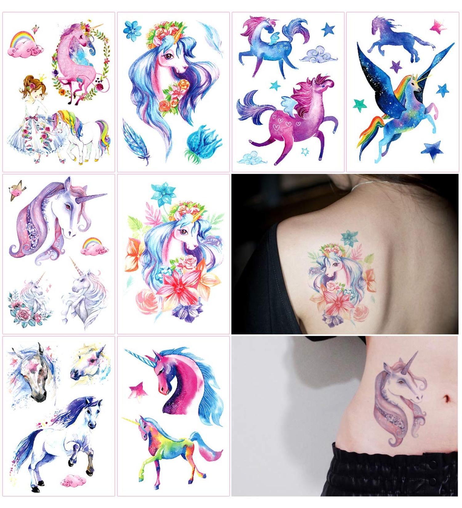Oottati Temporary Tattoo Stickers - Fairy Tale Horse Wing Unicorn Design - 8 Sheets for Women - Buy Online on GoSupps.com
