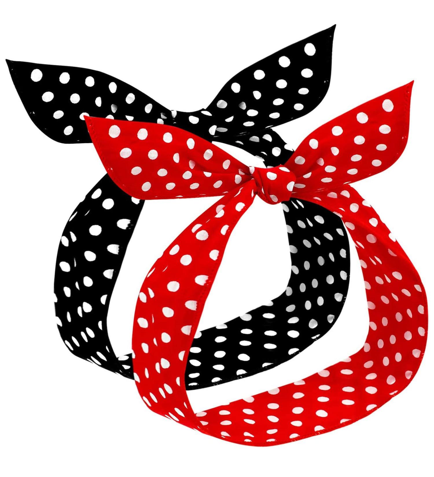 Polka Dot Headbands Set - Retro Bandana Wire Headband for Girls & Women - Vintage Print Christmas Hairband (Red & Black) - Buy Online on GoSupps.com