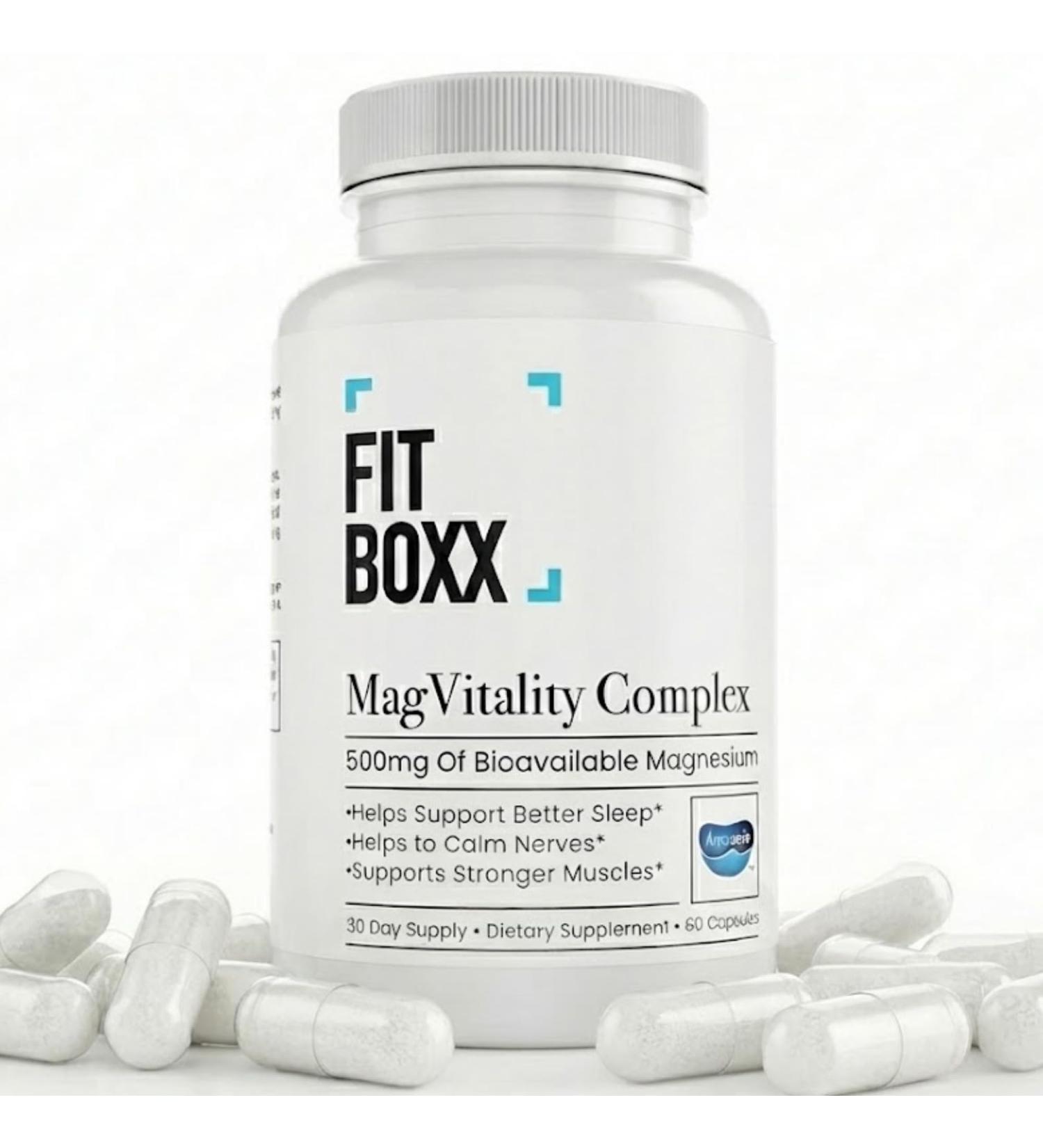 Fit Boxx MagVitality Complex | High Absorption Magnesium Supplement, 5 Bioavailable Forms, Aquamin Marine Magnesium Supports Deep Sleep, Calm, Muscle Recovery & Metabolic Balance 60 Capsules - Buy Online on GoSupps.com
