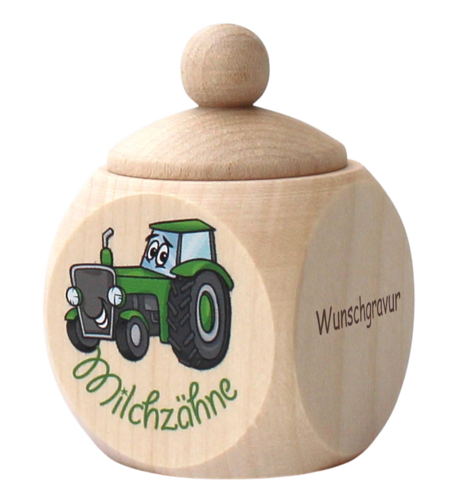 Personalized Wooden Milk Tooth Pot for Boys - Engraved Tractor Design | Perfect Gift for Birthday & Baptism | Unique Tooth Box - Buy Online on GoSupps.com