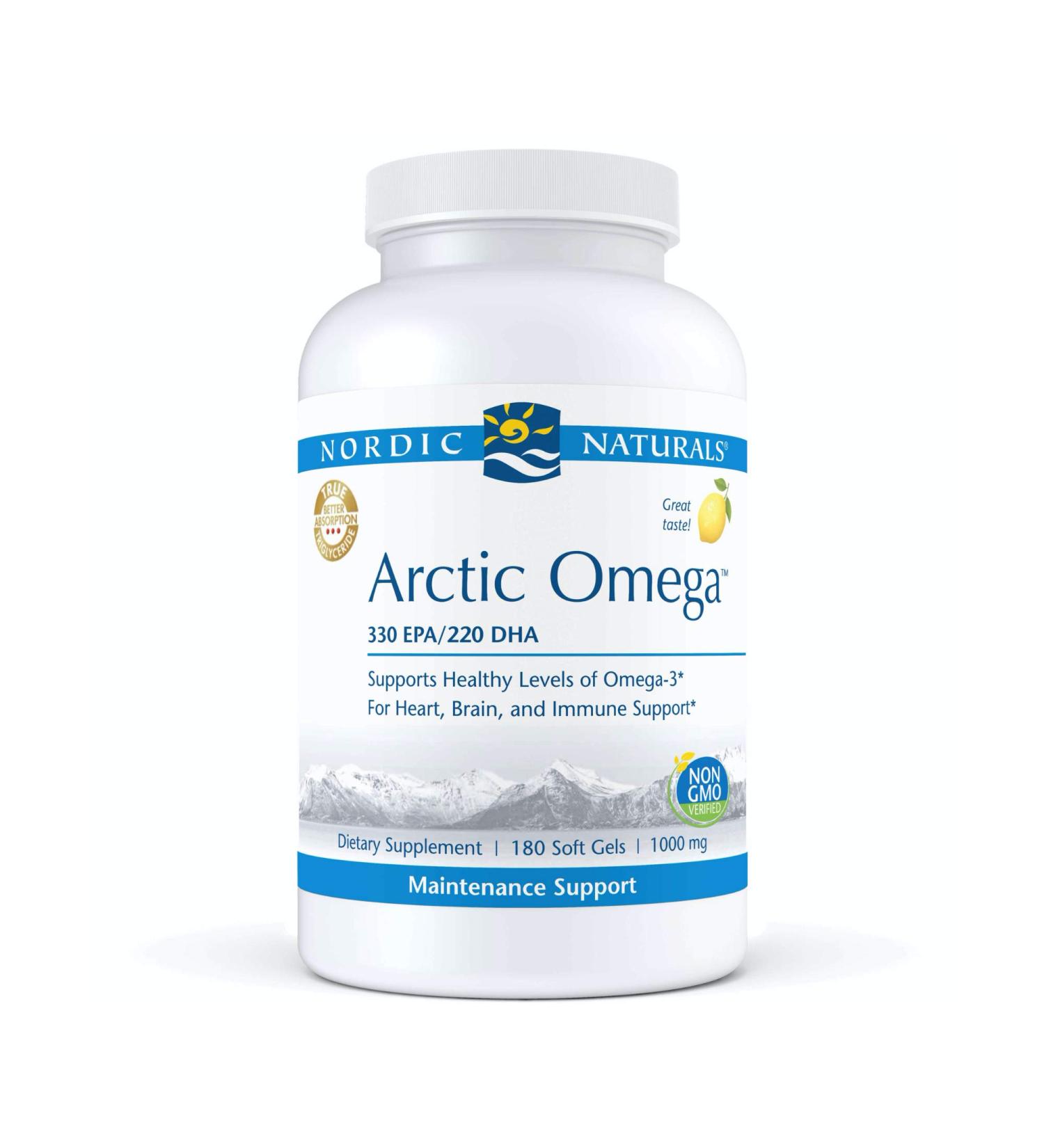 Nordic Naturals Arctic Omega 1000 mg - Lemon Flavor Soft Gels (180 Count) | High-Purity Omega-3s - Buy Online on GoSupps.com